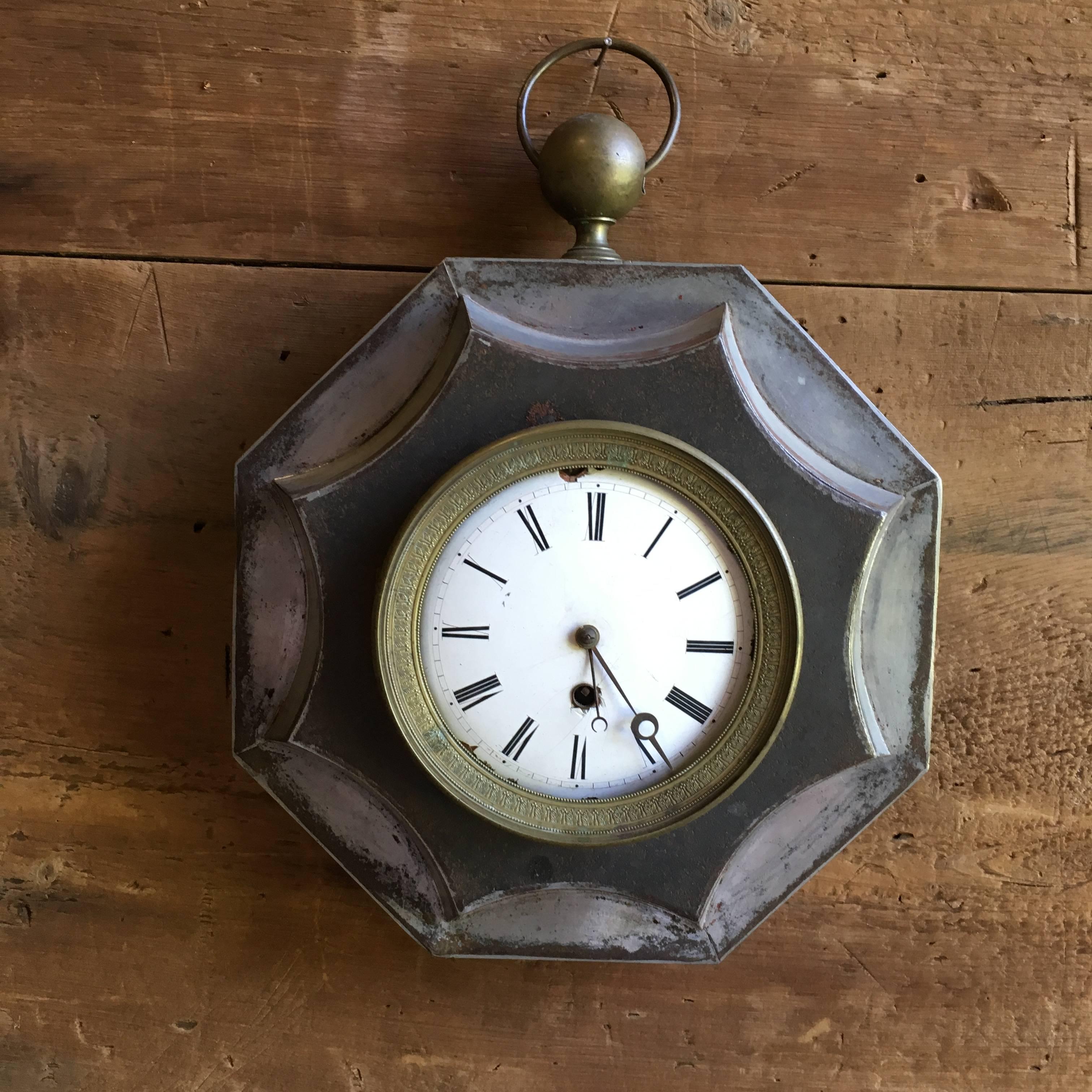 French Empire Tole Wall Clock, 19th Century In Good Condition In Doylestown, PA