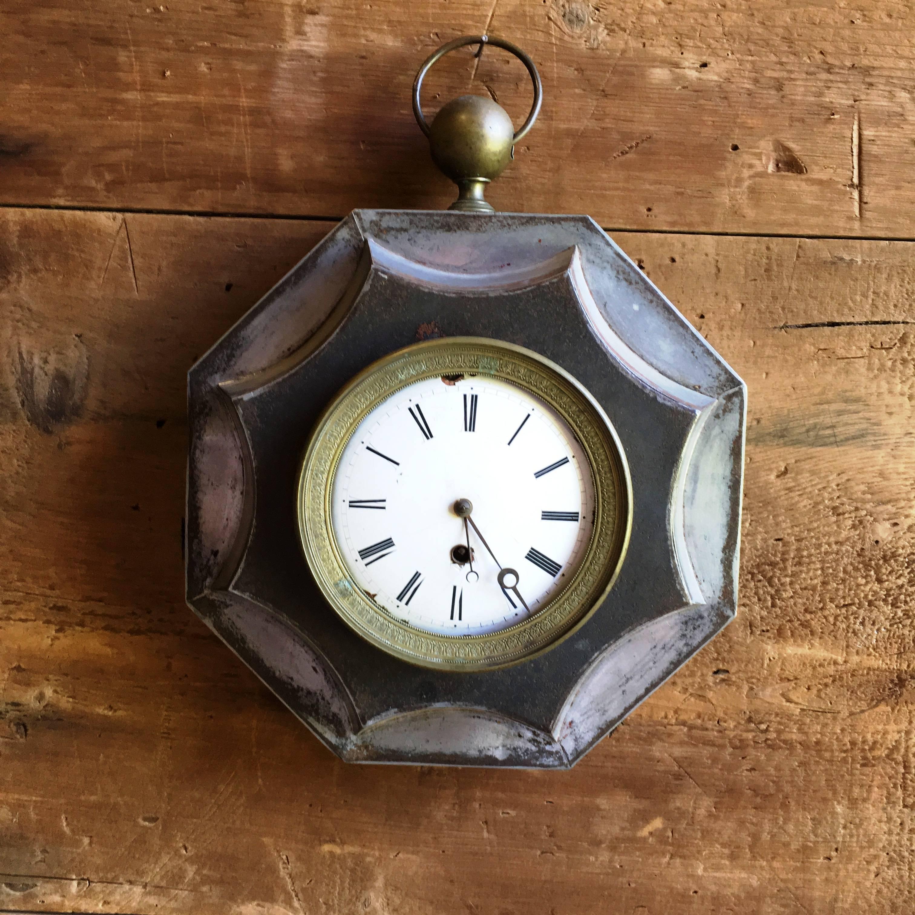 Brass French Empire Tole Wall Clock, 19th Century