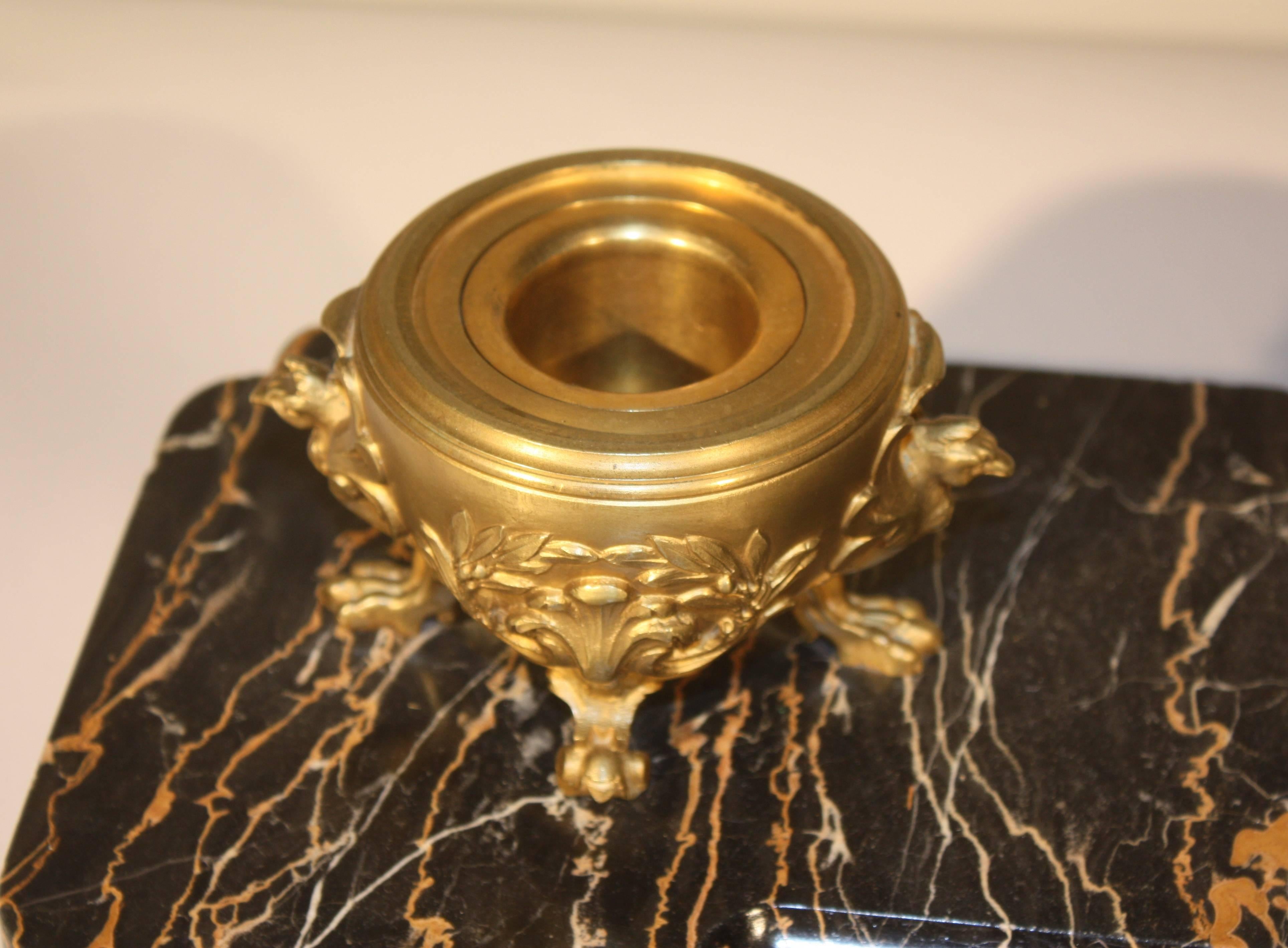 19th Century Napoleon III Marble and Bronze Inkwell