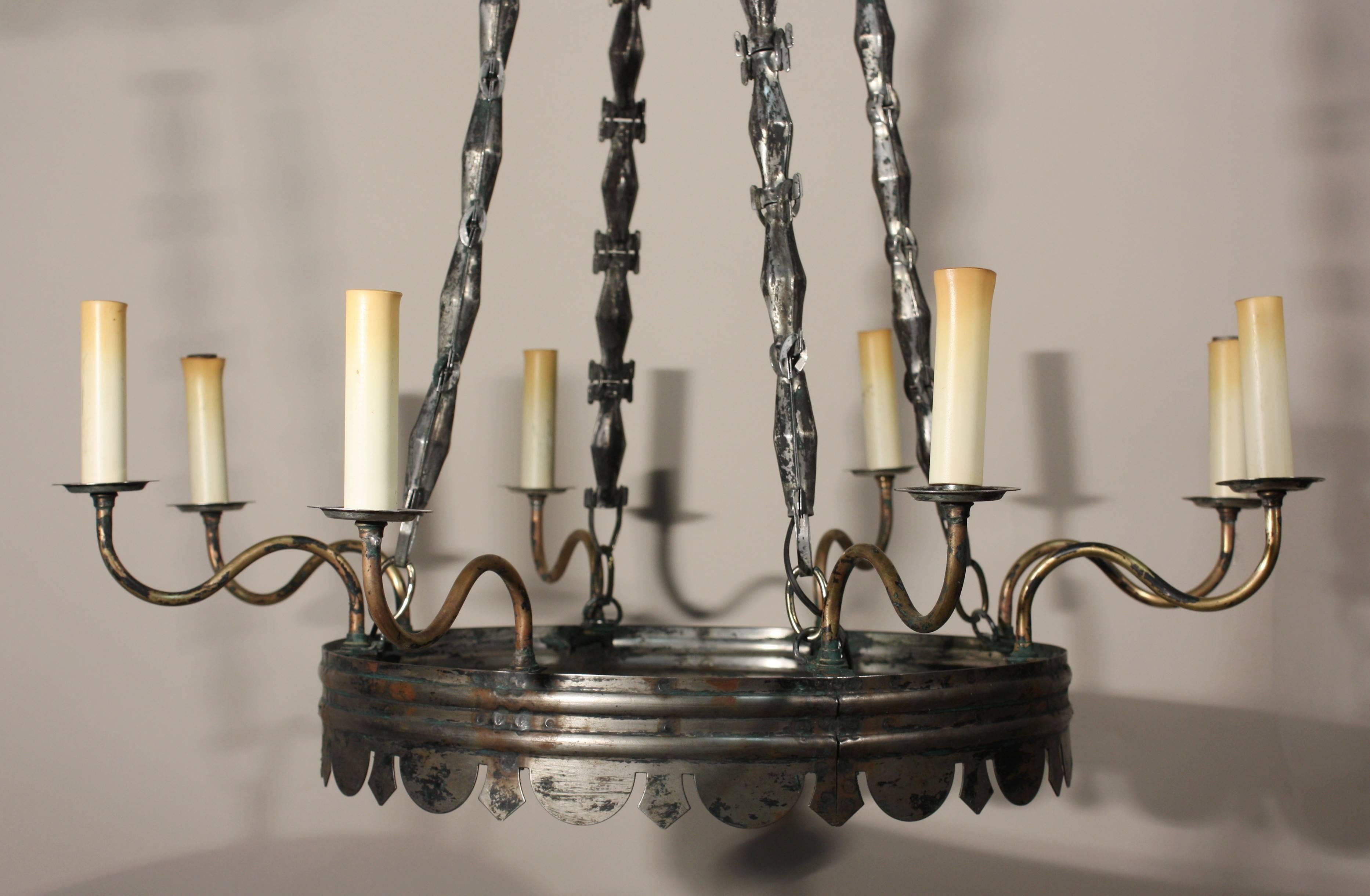 French Tole and Brass 12-Light Chandelier