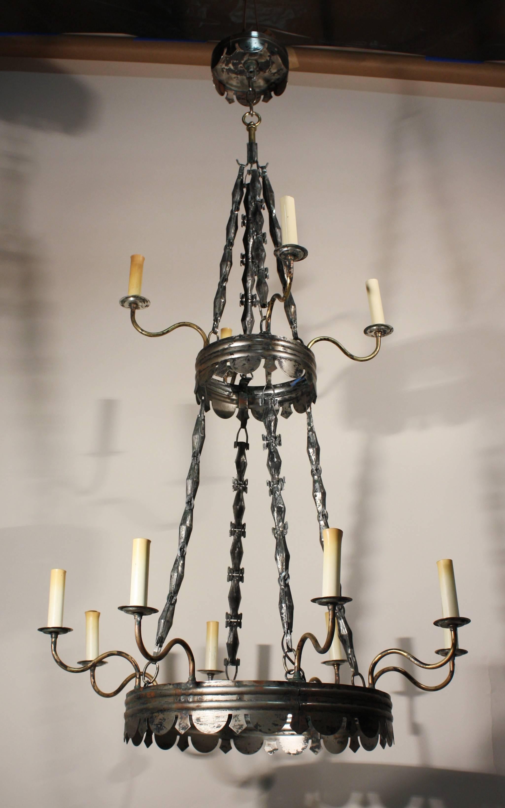 First Empire Tole and Brass 12-Light Chandelier