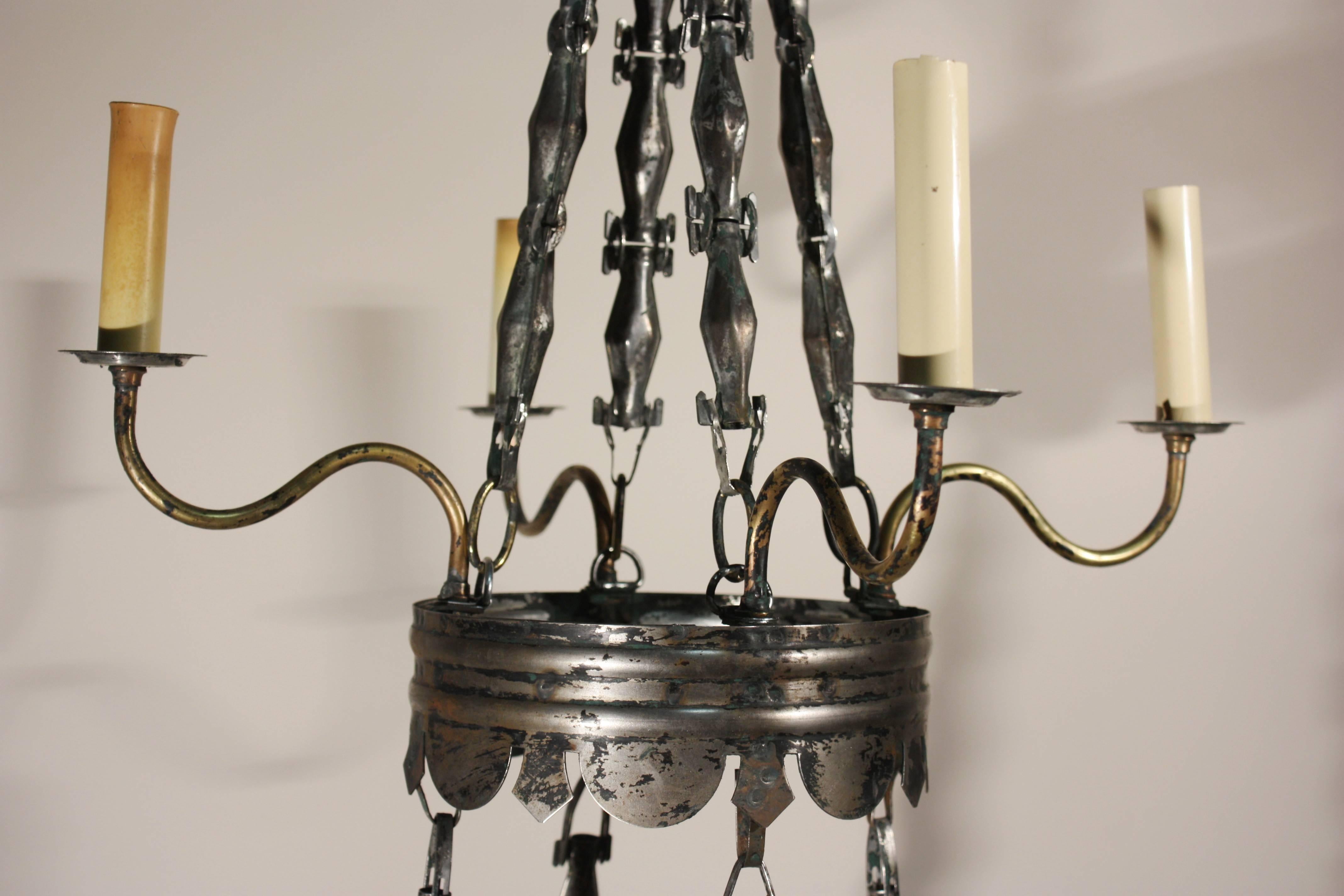 Tole and Brass 12-Light Chandelier In Good Condition In Doylestown, PA