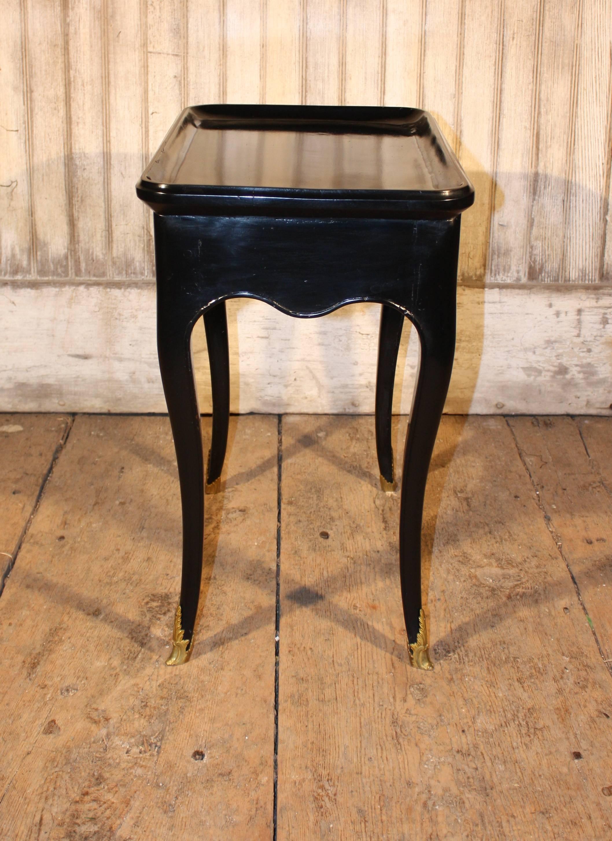 French Petite Black Lacquer Louis XV Side Table