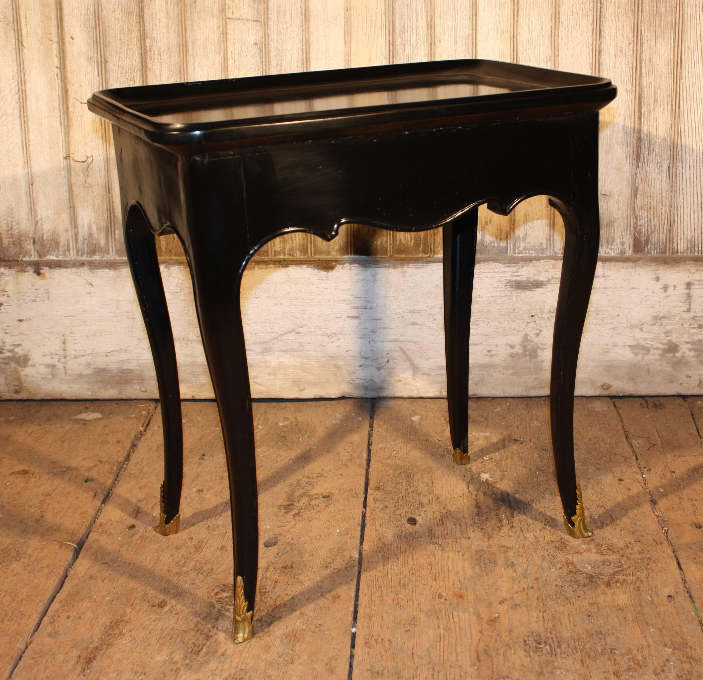 Petite Black Lacquer Louis XV Side Table 2