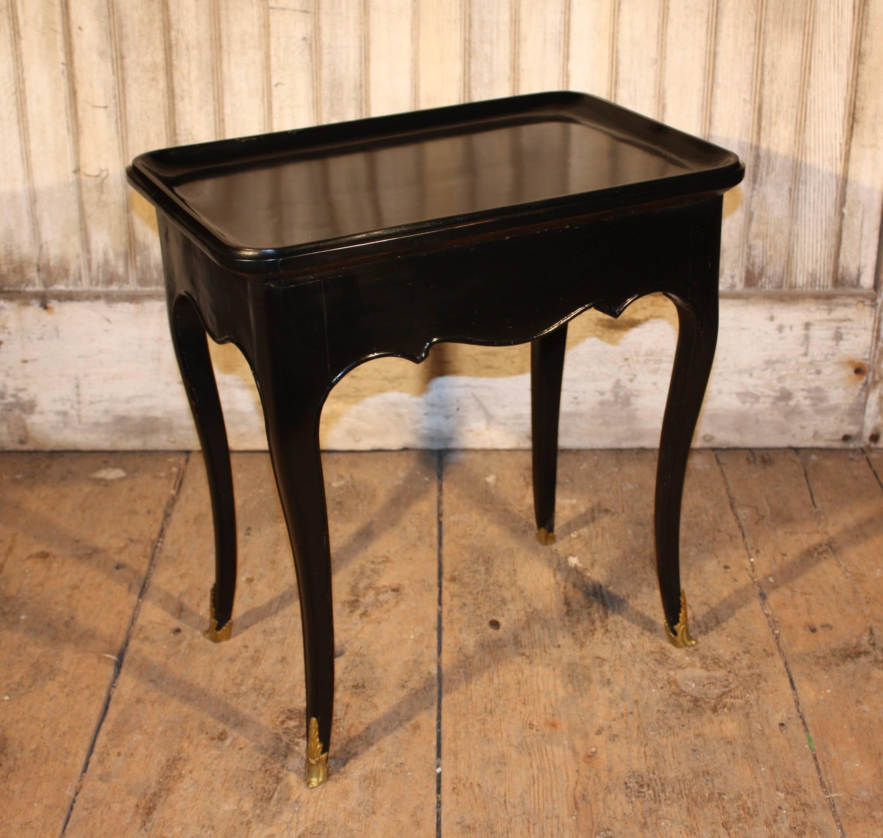 Lacquered Petite Black Lacquer Louis XV Side Table