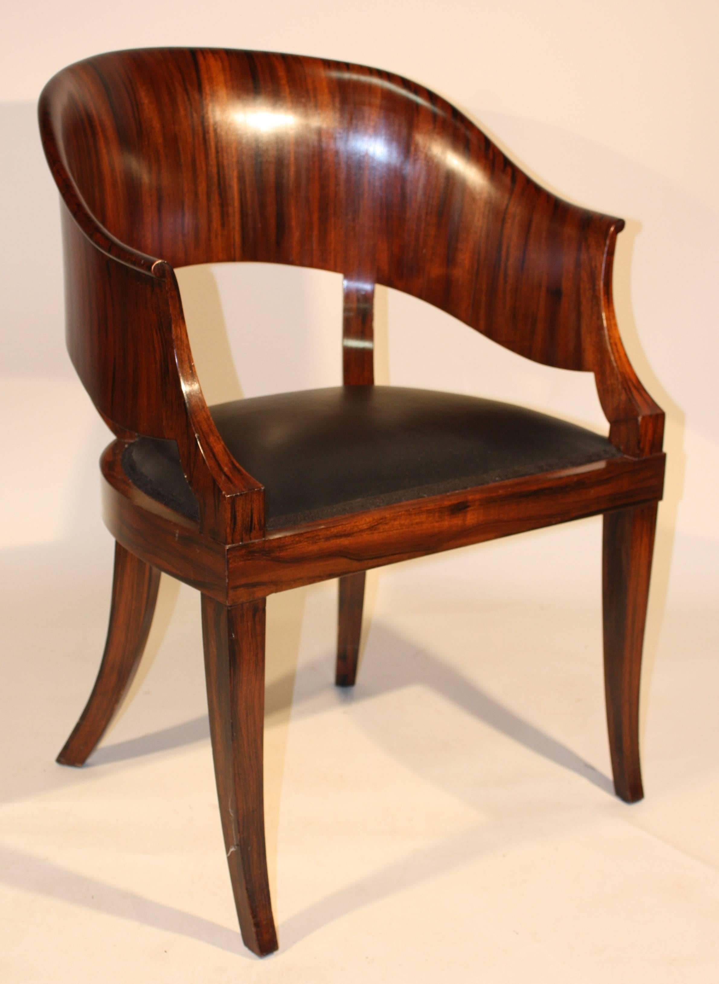 A French Art Deco yoke-back desk chair in mahogany, grain painted 