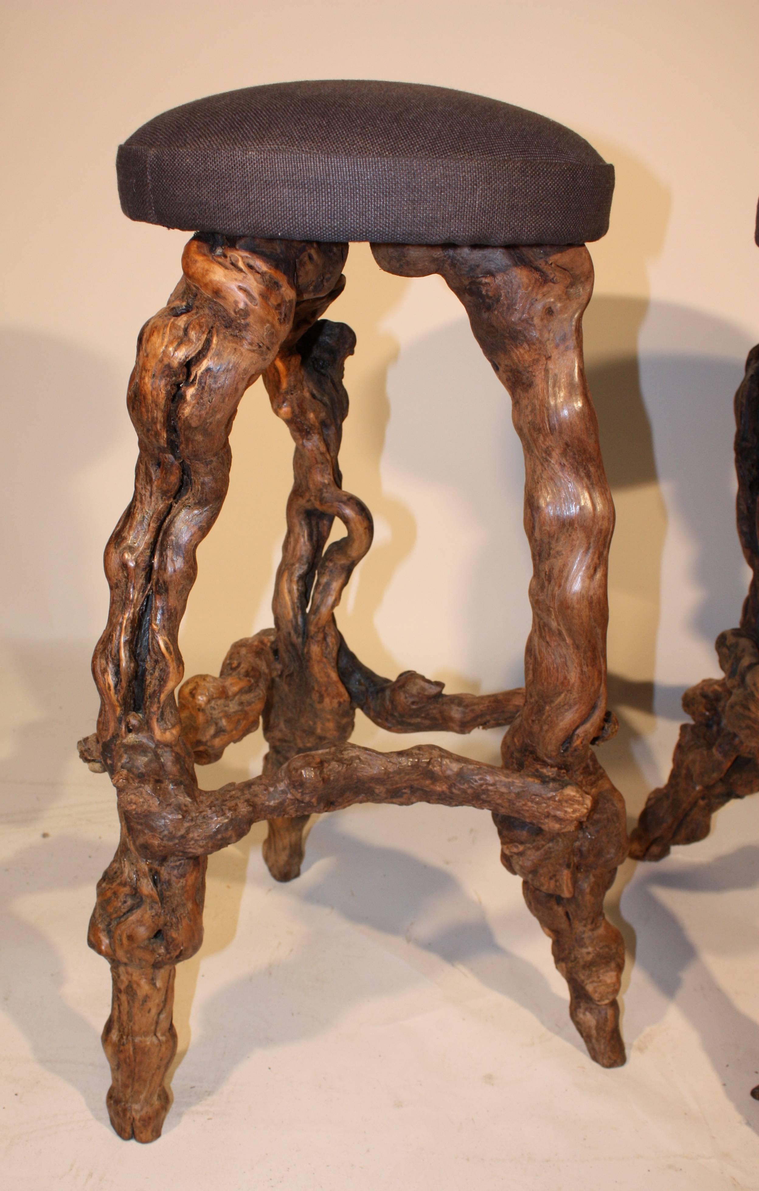 Arts and Crafts Pair of Grape Vine Bar Stools