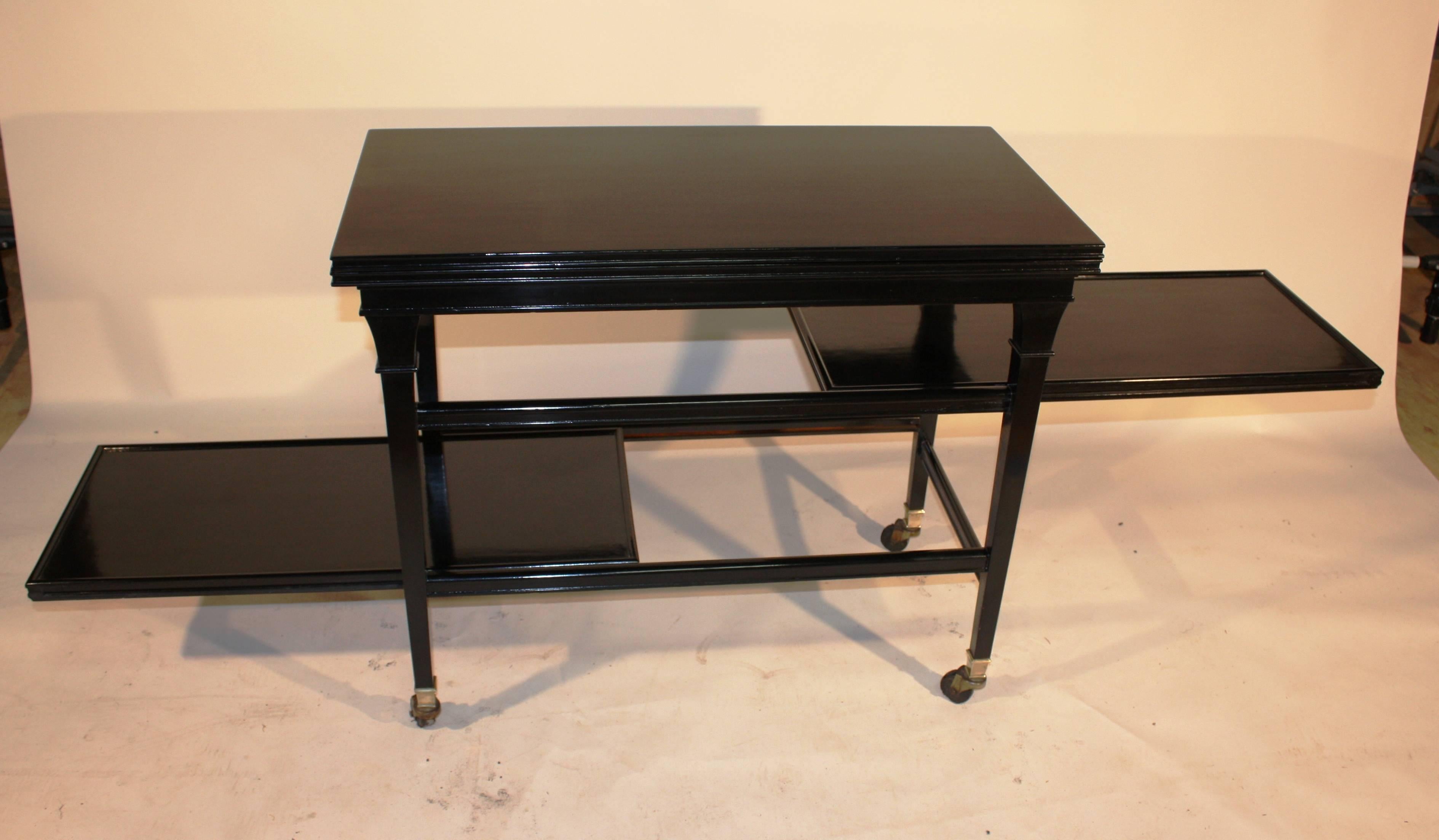 20th Century 1940s Black Lacquer Serving Cart, Breakfast Table
