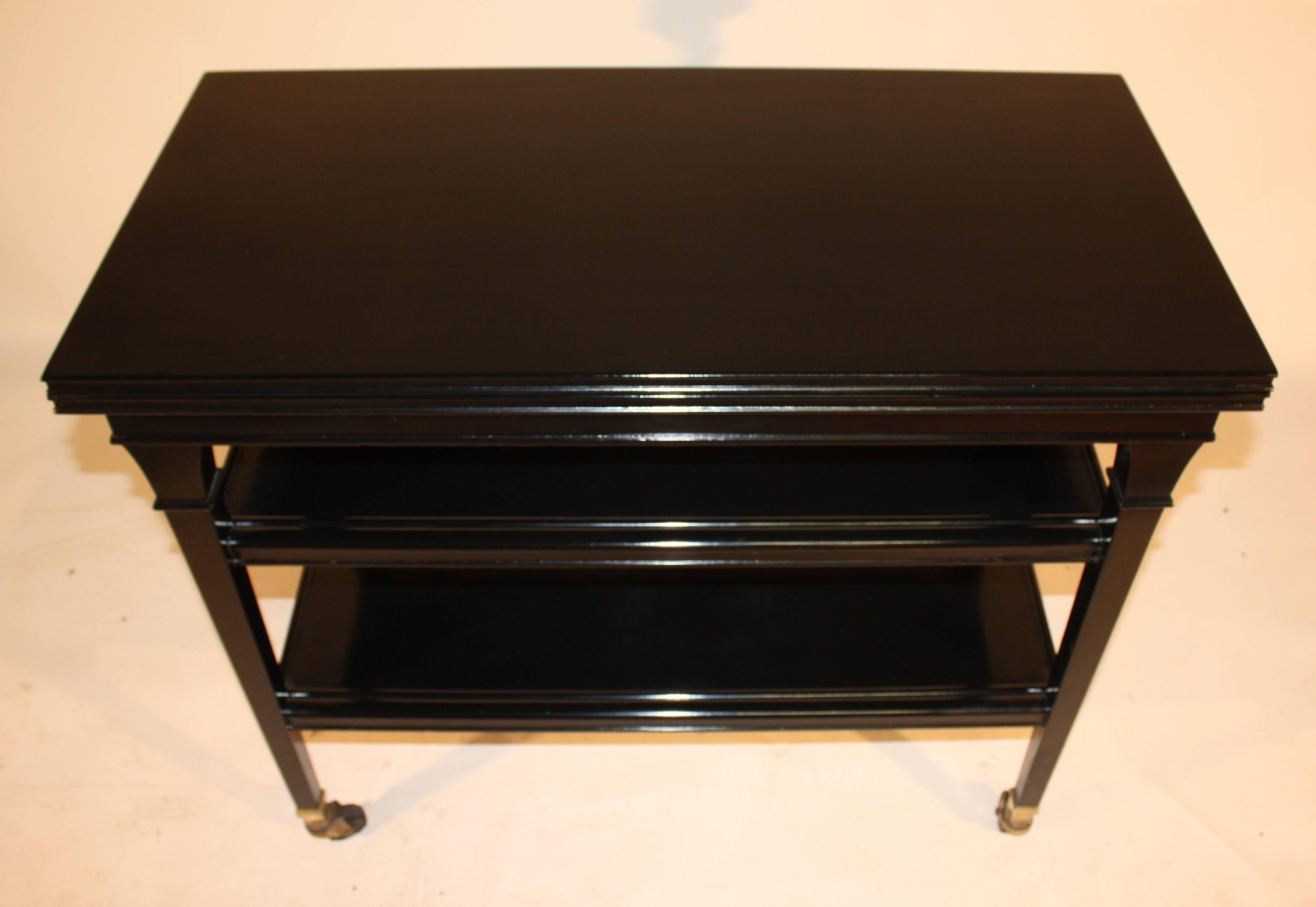 Argentine 1940s Black Lacquer Serving Cart, Breakfast Table