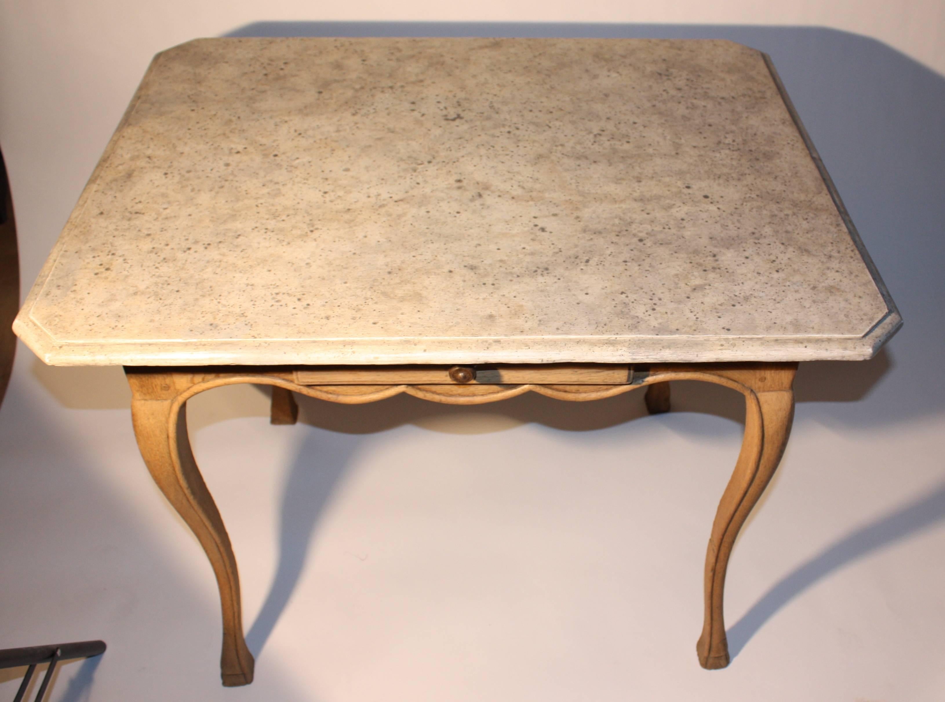 Louis XV Provincial Side Table, Faux Marble-Top 3