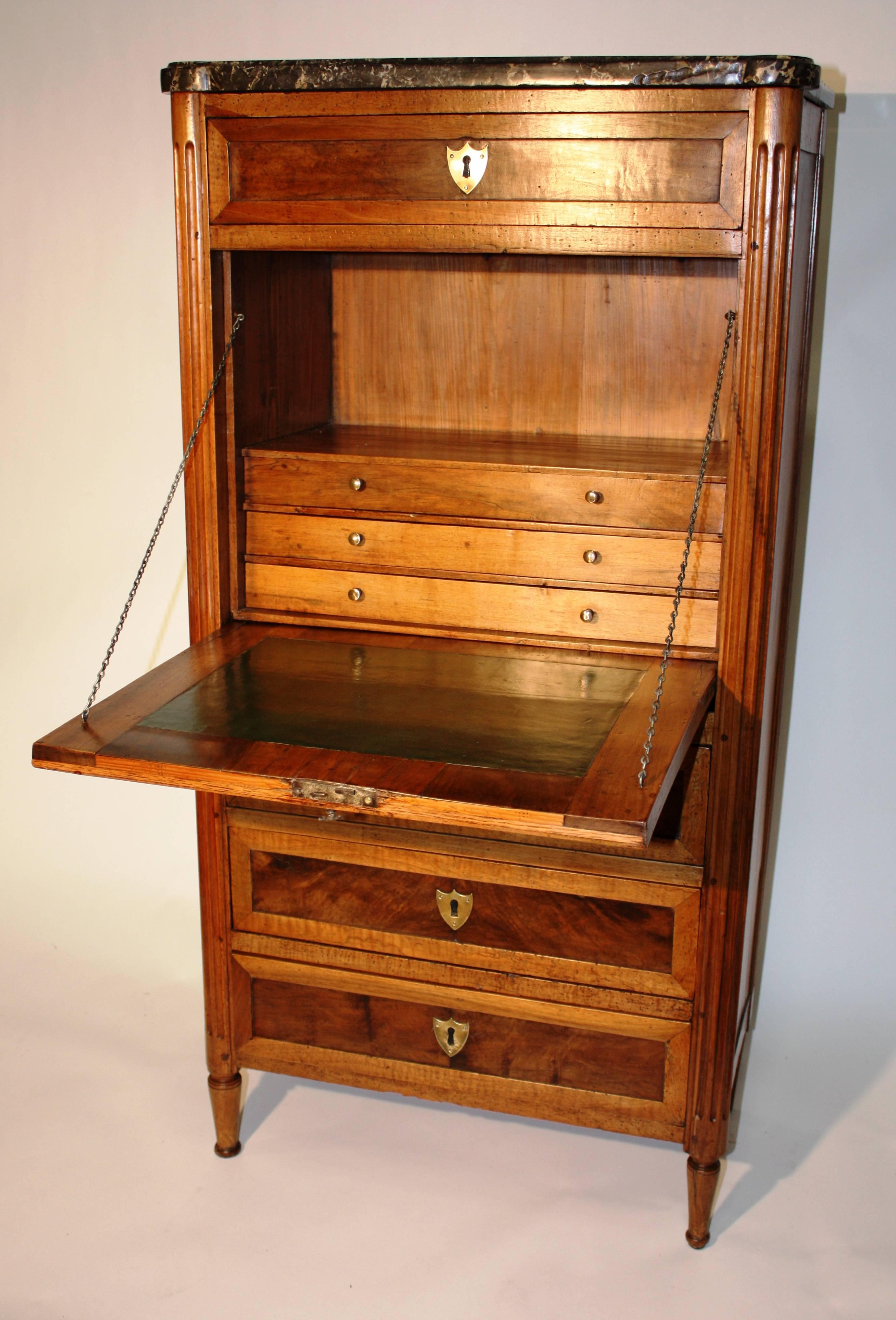 Walnut Petite Louis XVI Period Secretaire Abatante