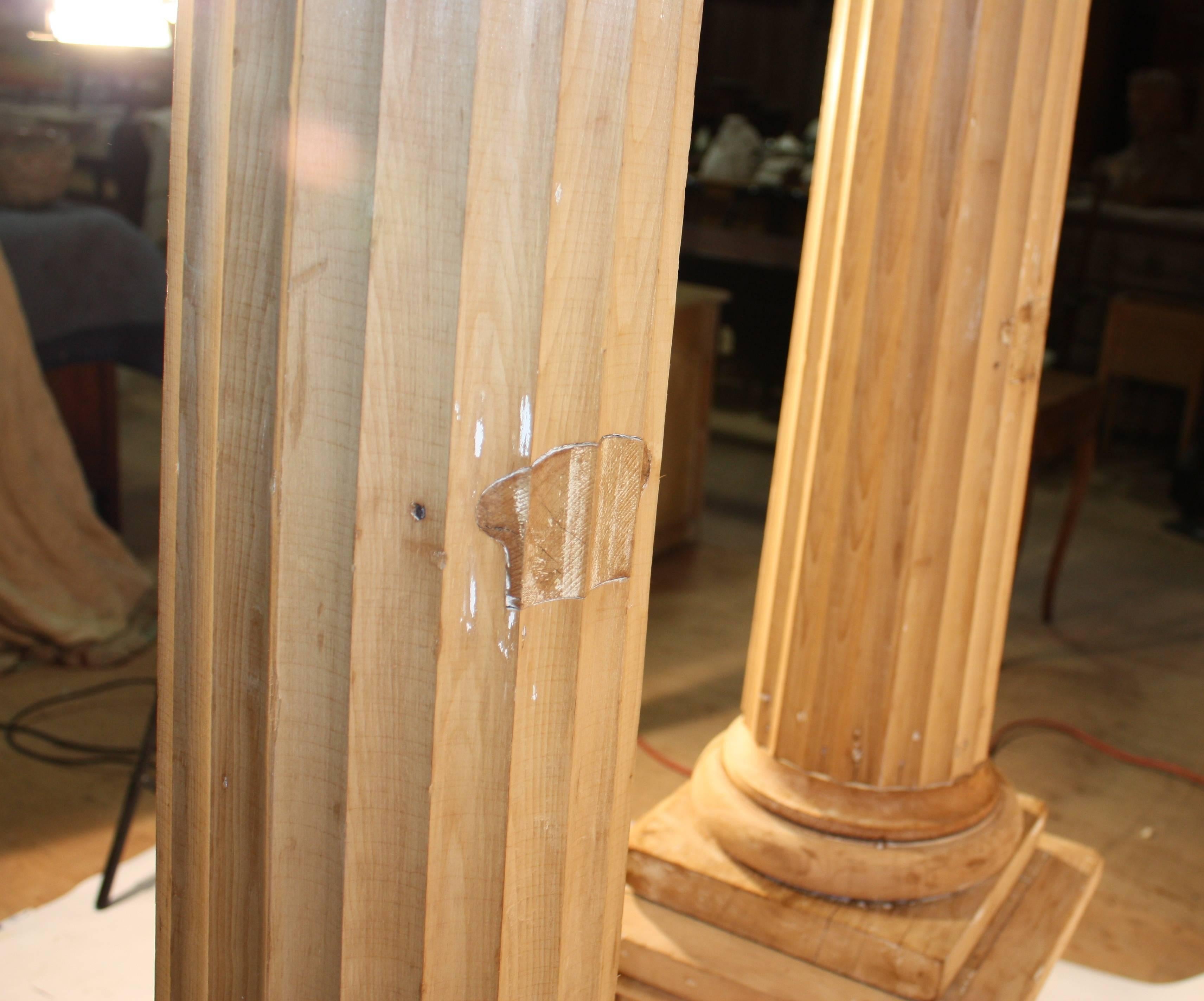 Pair of Large Pine Columns, 19th Century In Distressed Condition In Doylestown, PA
