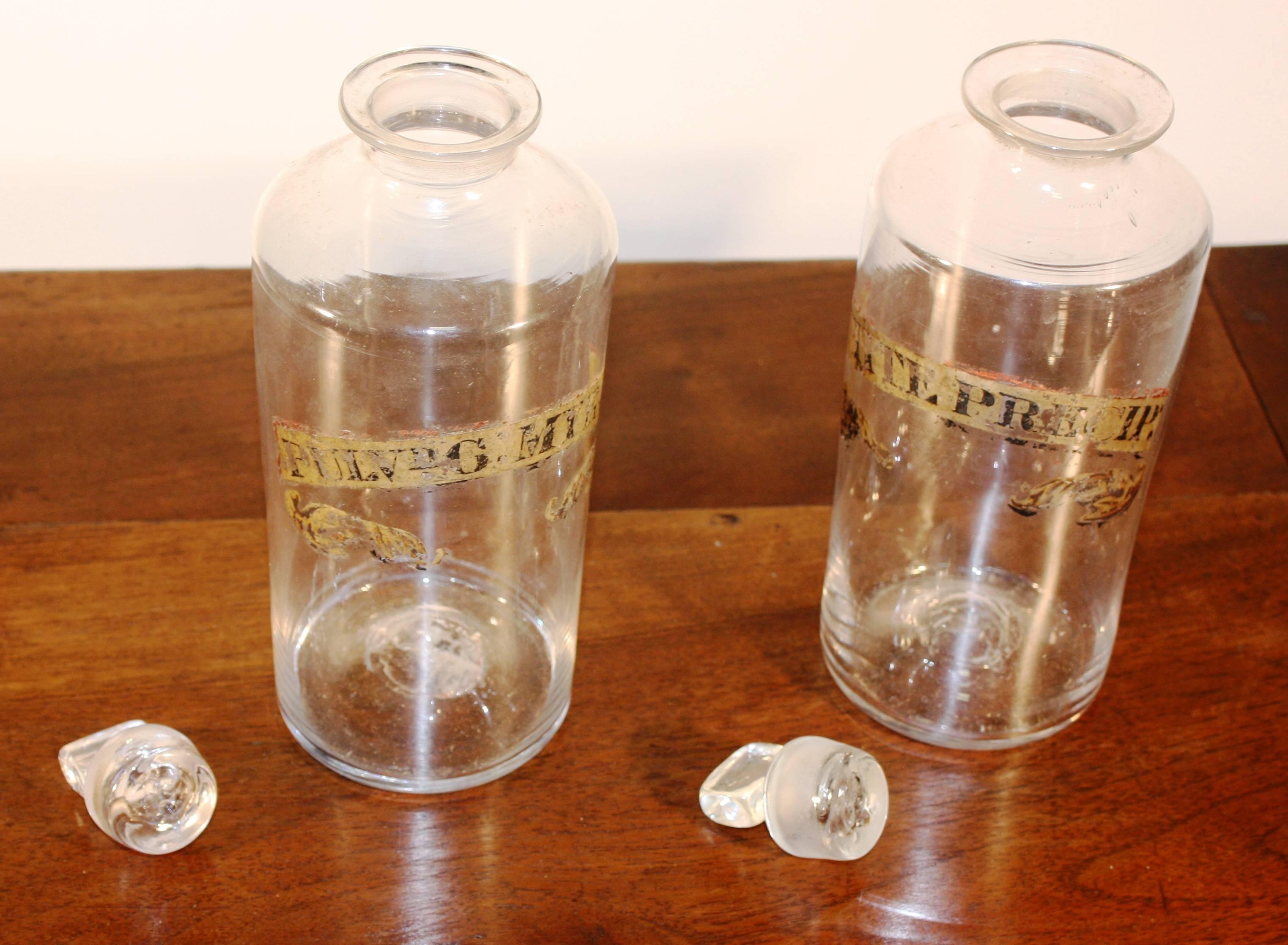 Pair of Early Blown Glass Apothecary Bottles In Excellent Condition In Doylestown, PA