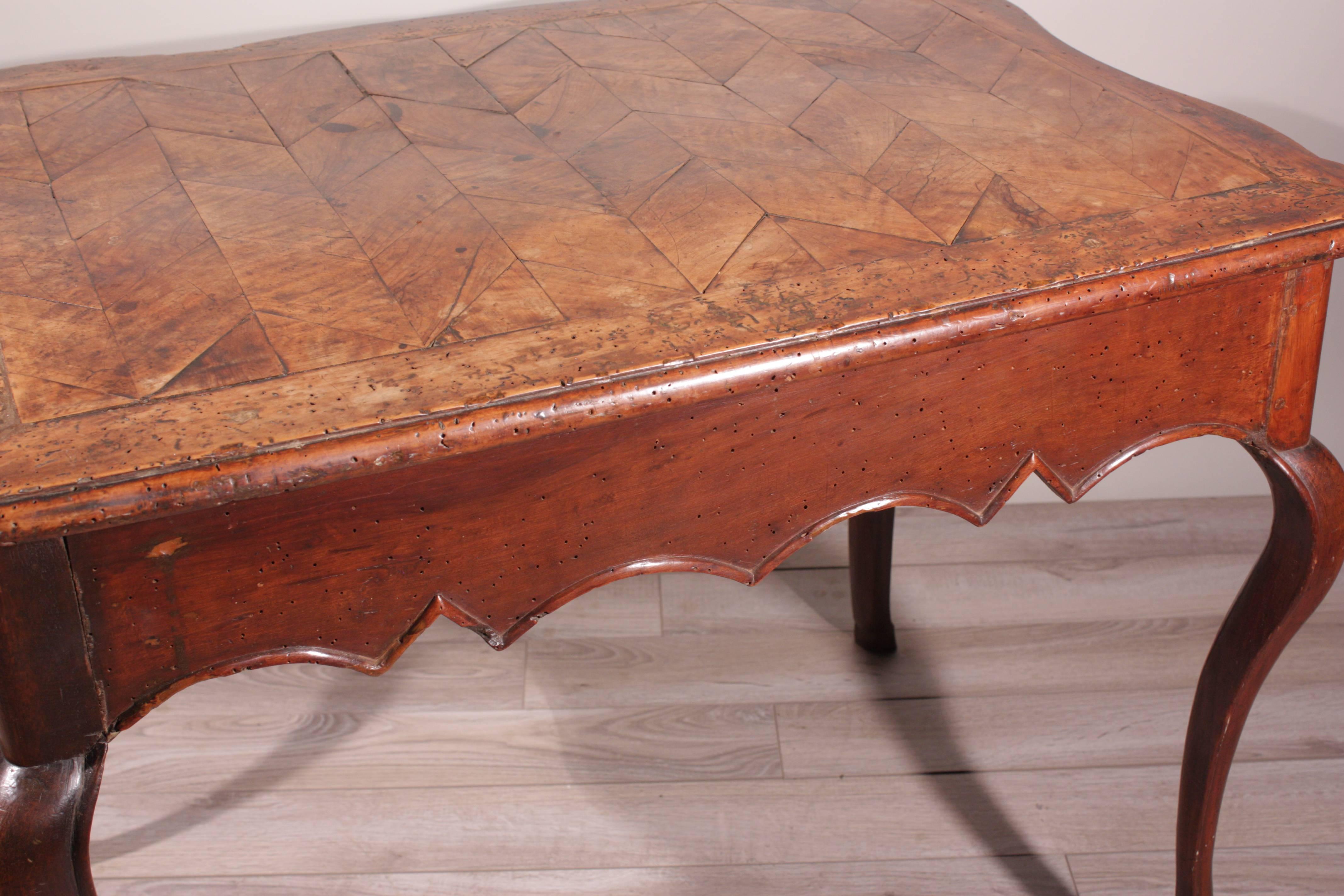 Walnut Early Louis XV Period Side Table, Parquetry Top