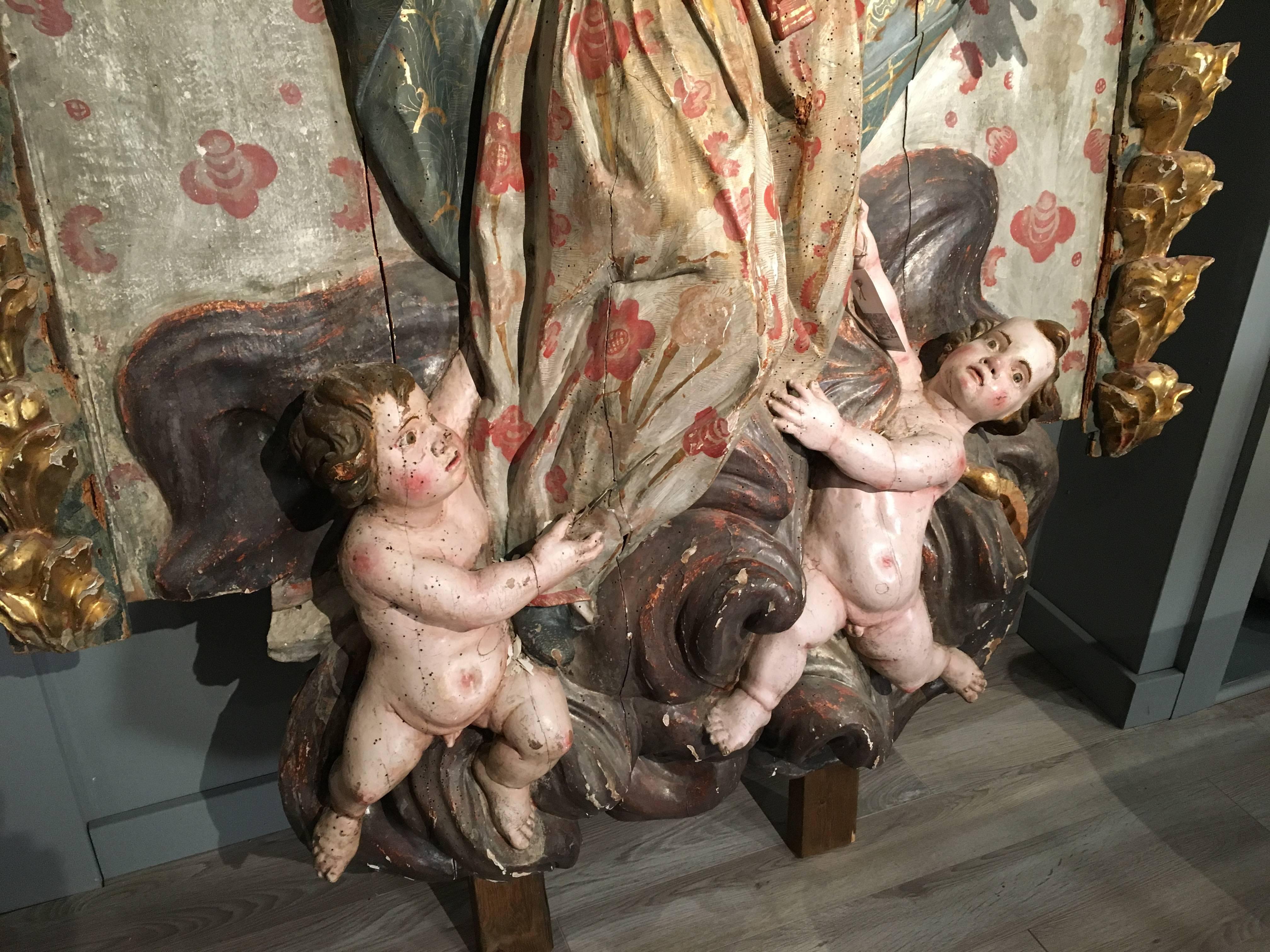 Painted Large 17th Century Italian High-Relief Carving 