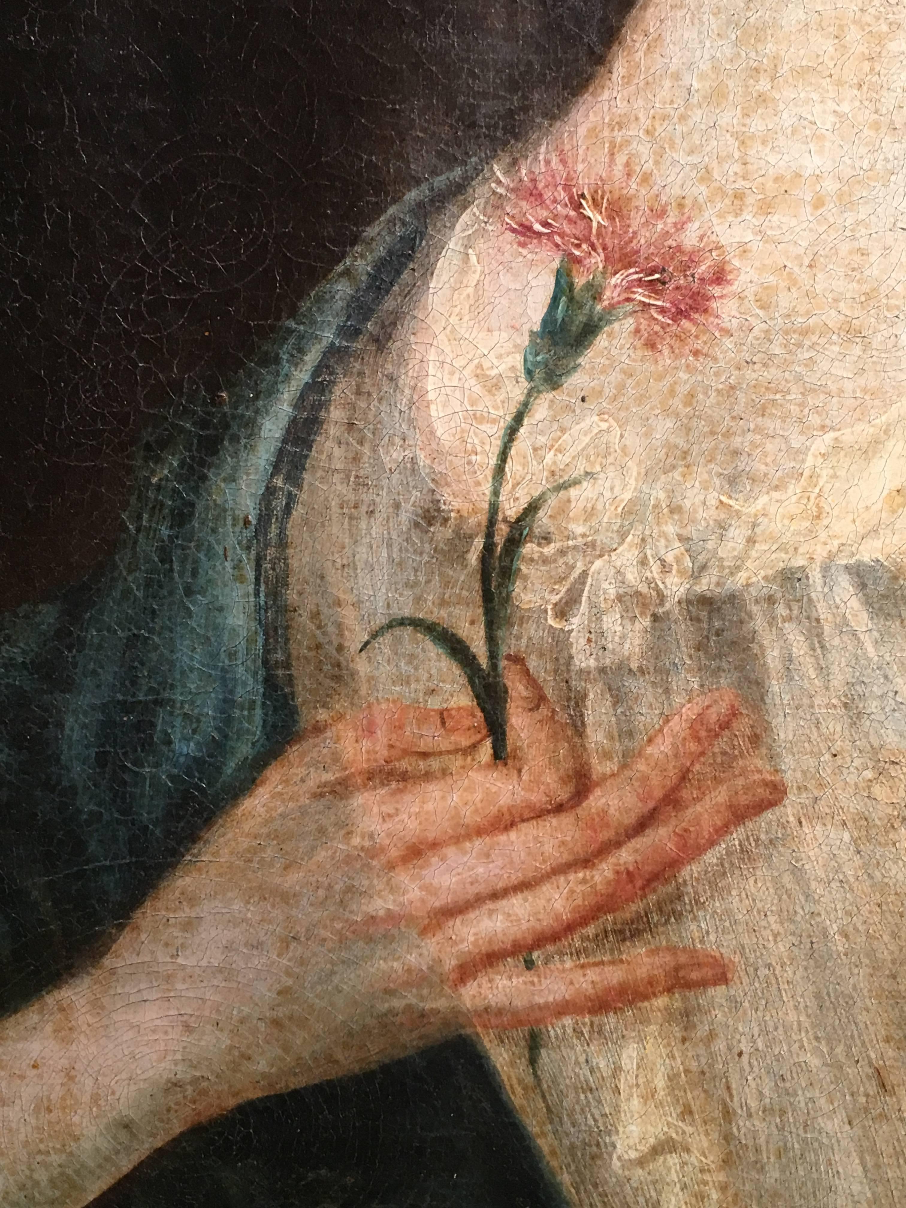 English 18th Century Portrait of a Girl with Flower
