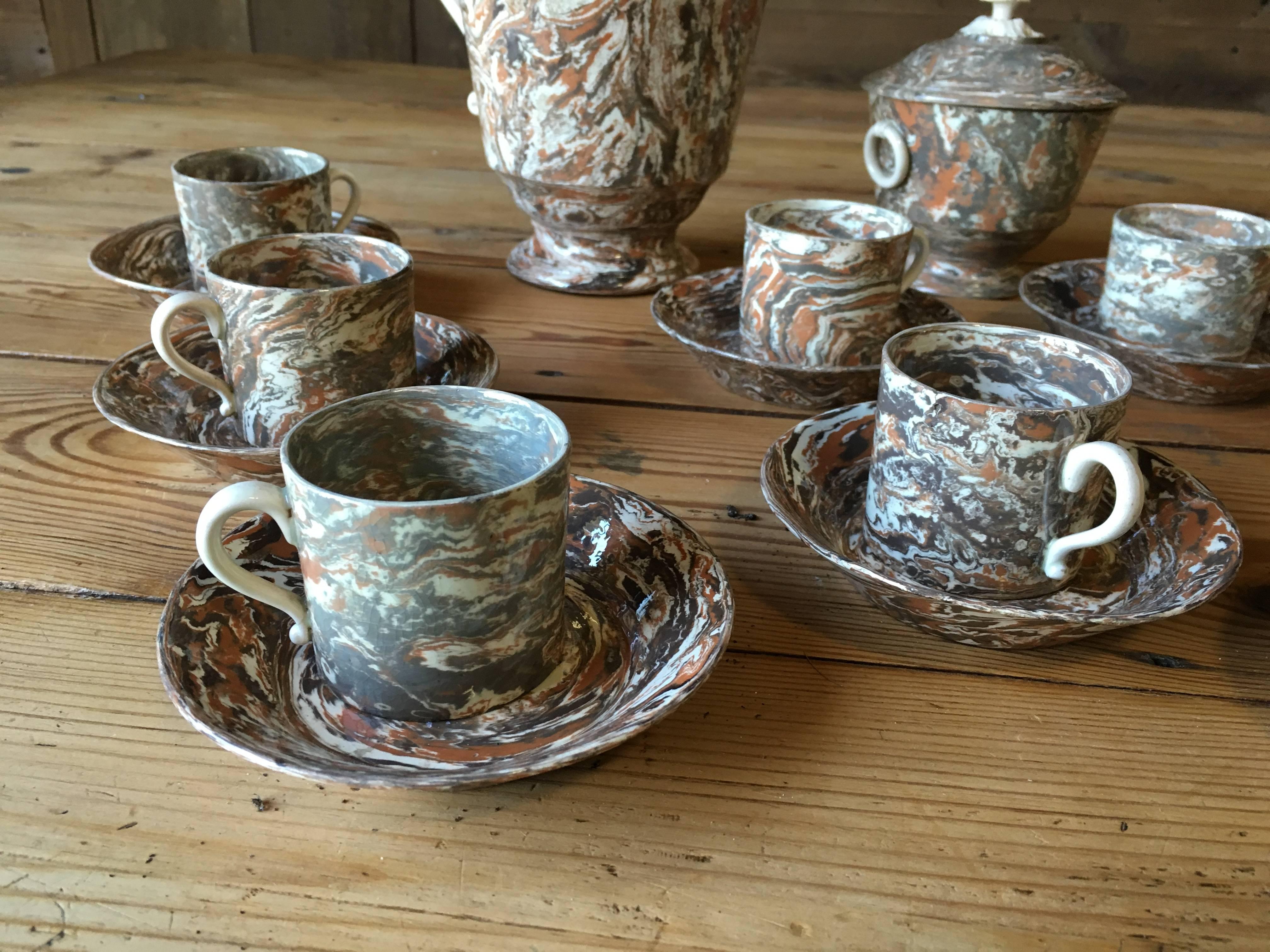 Glazed Rare Early 19th Century Demitasse Coffee Set from Apt, France