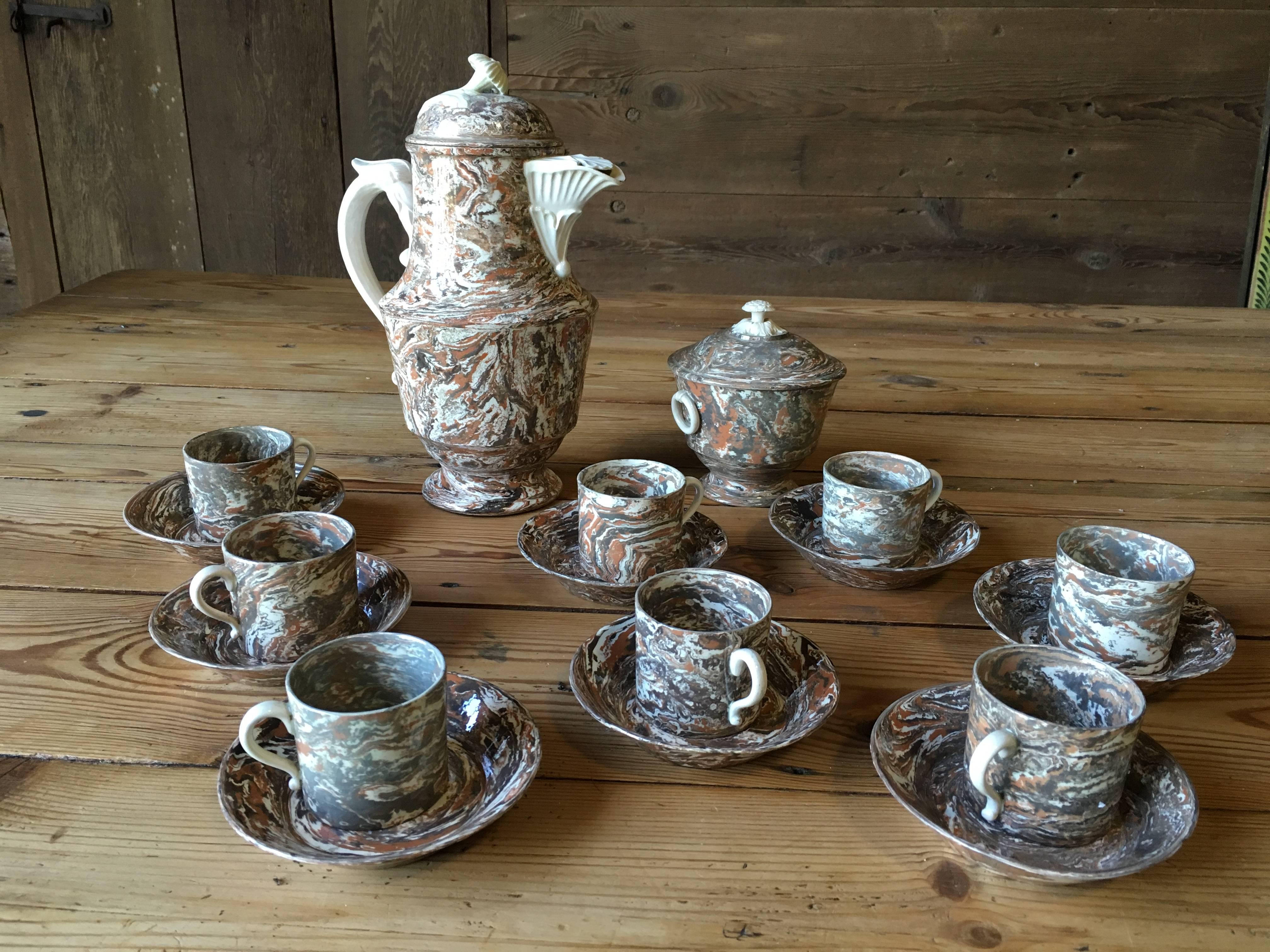 Rare Early 19th Century Demitasse Coffee Set from Apt, France 3