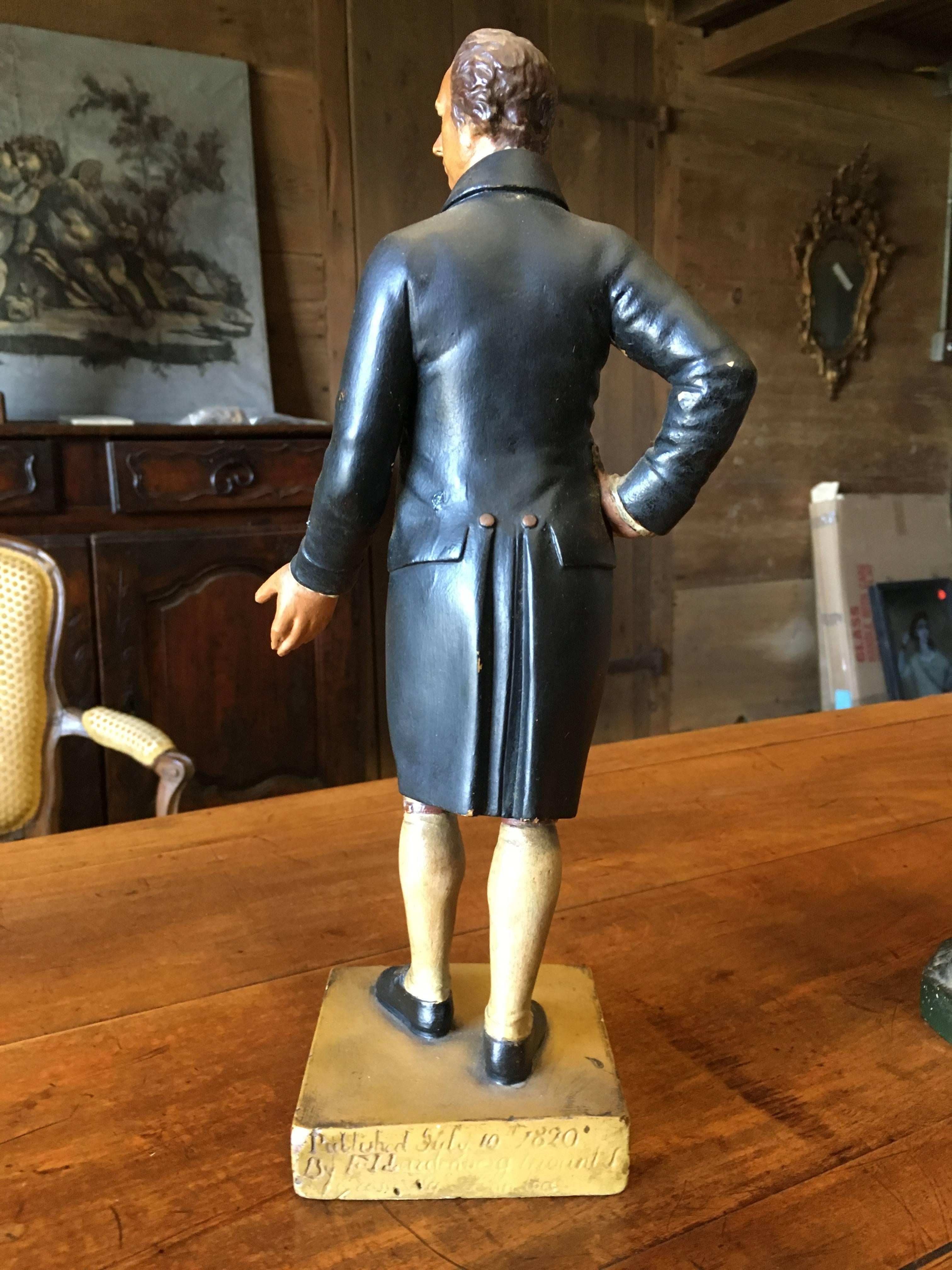 A matched pair of figural chalkware statuettes depicting noblemen, probably English, circa 1850