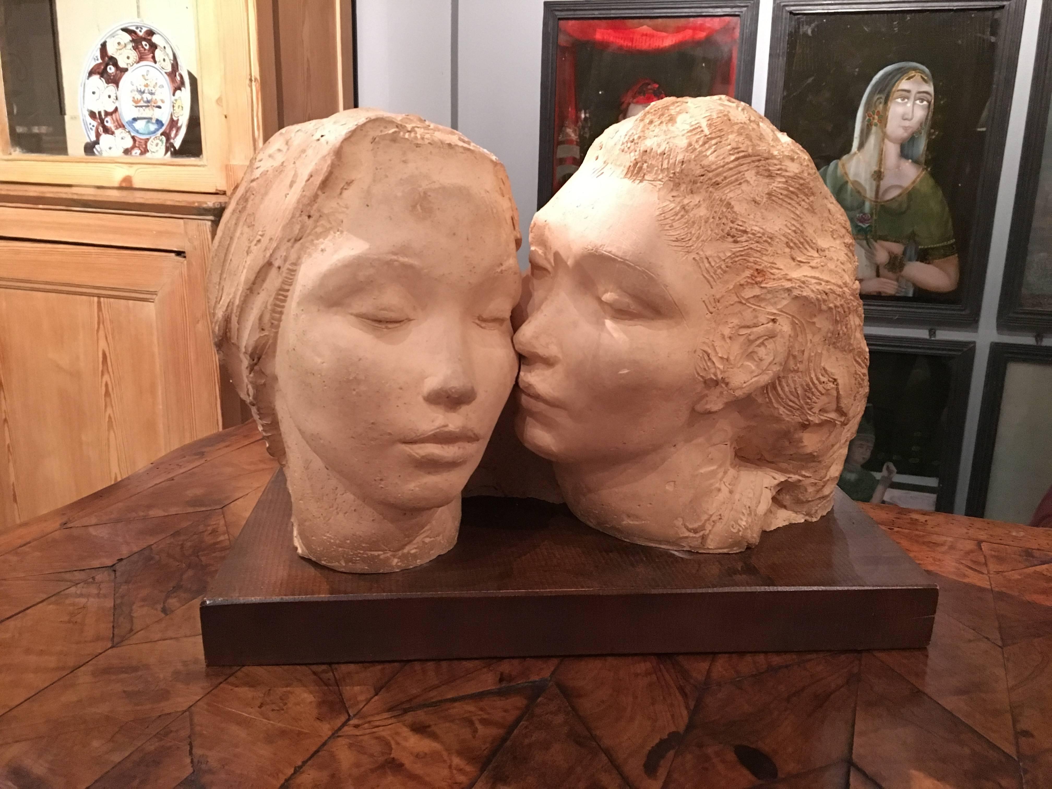 Modern Stucco Sculpture of Two Women, by Dorothea Greenbaum