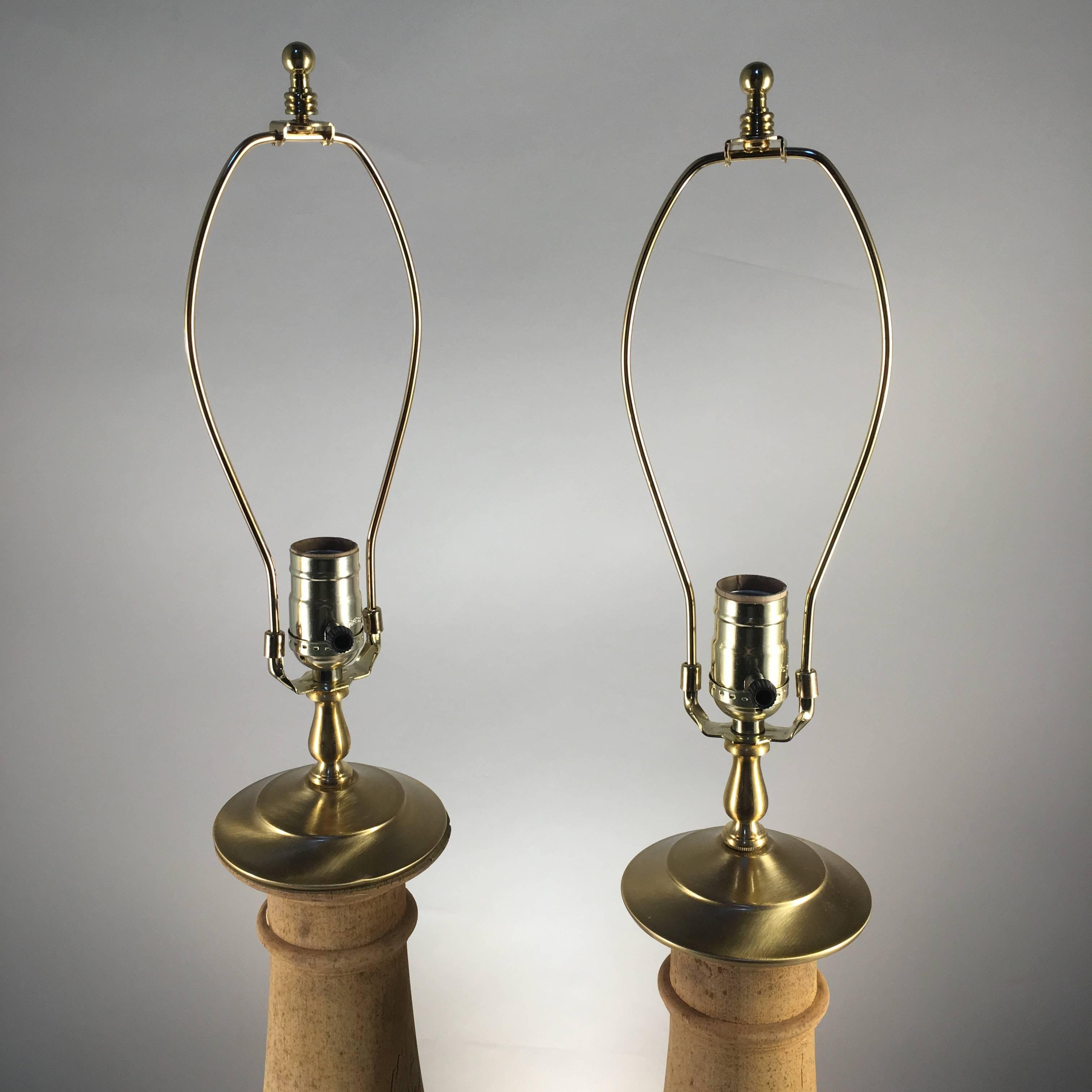 American Pair of Pine Baluster Lamps, 19th Century