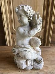 Cast Stone Garden Figure, Cherub with Shell