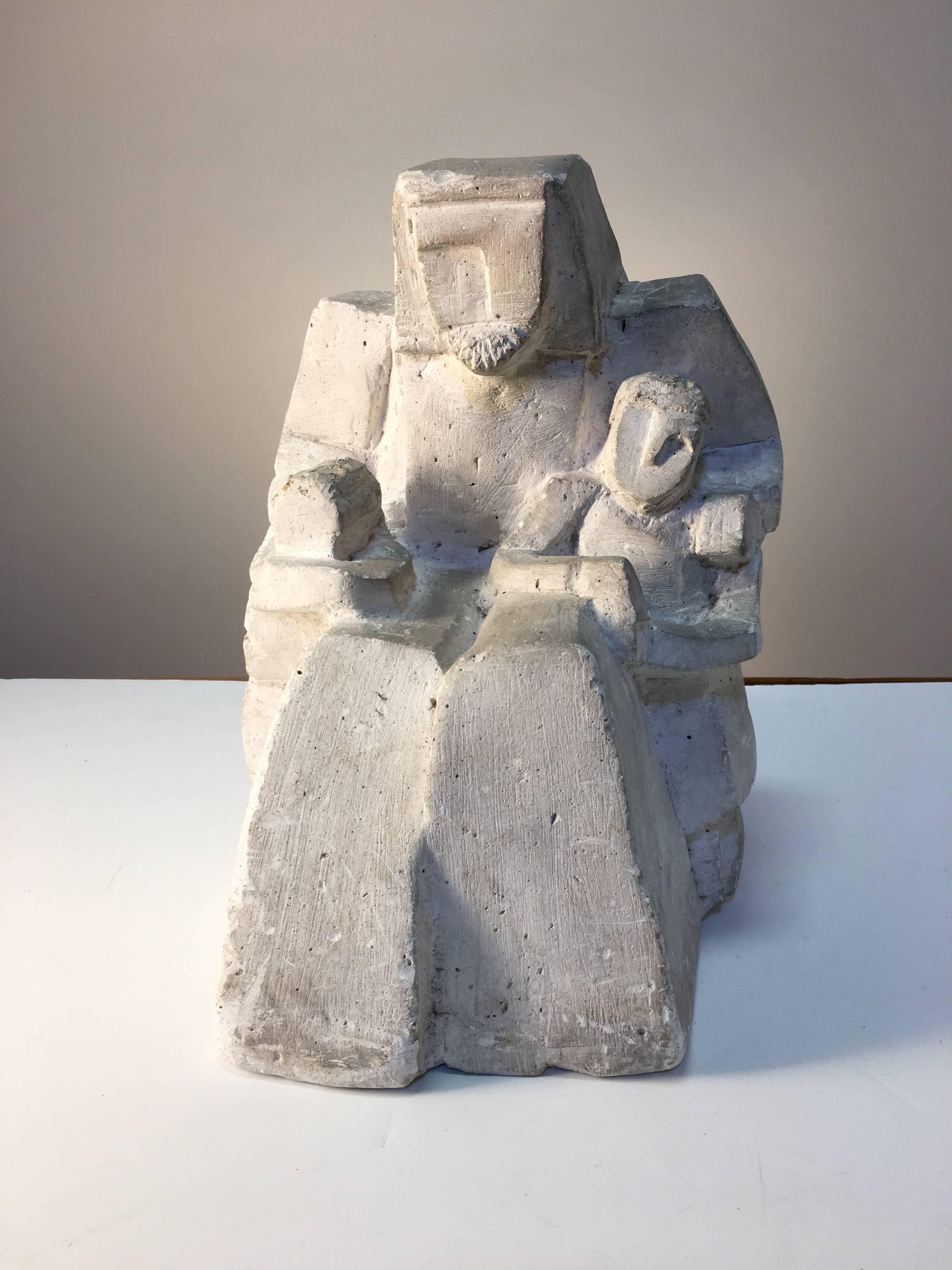 Carved Cubist Figural Sculpture in Chalk