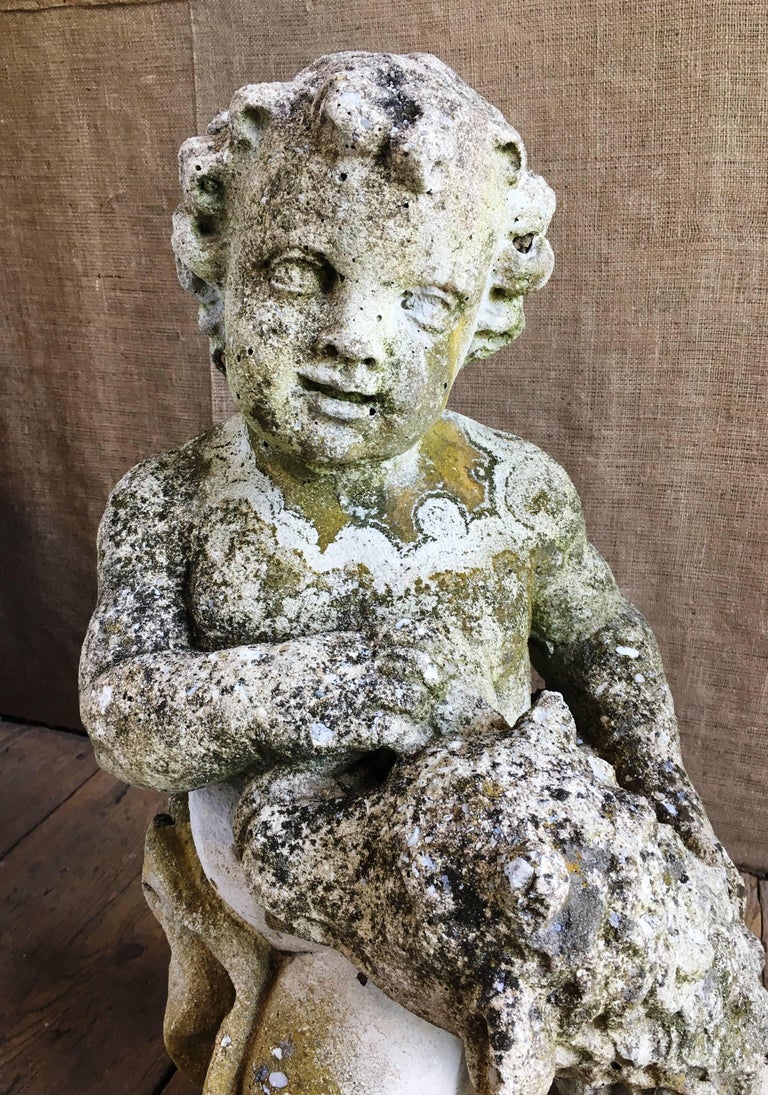 Pair of Putti Garden Statues with Lambs at 1stDibs