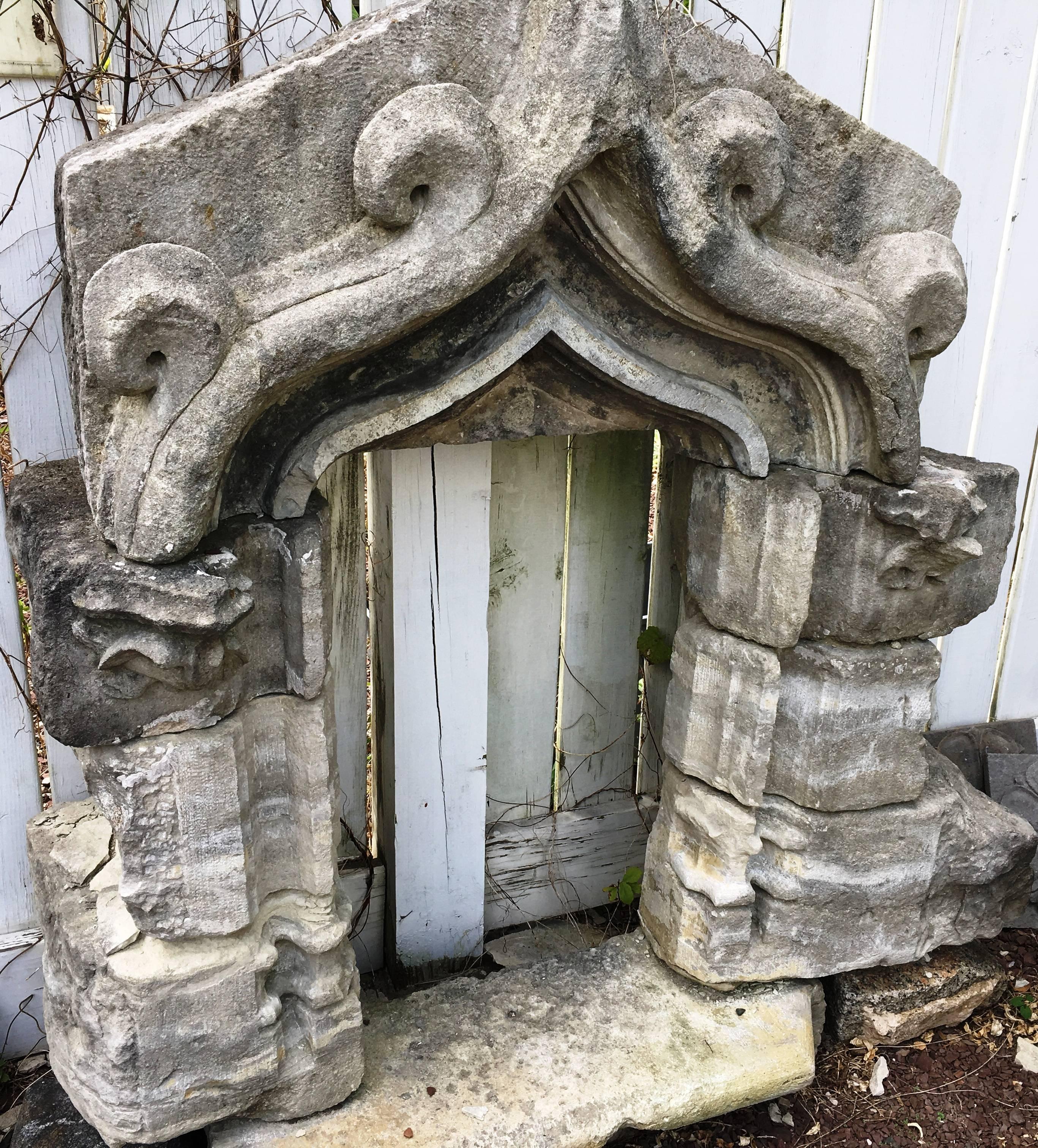 A rare 16th century French architectural window from a chateau carved in limestone, in eight pieces. Perfect as a garden decoration or fountain feature.