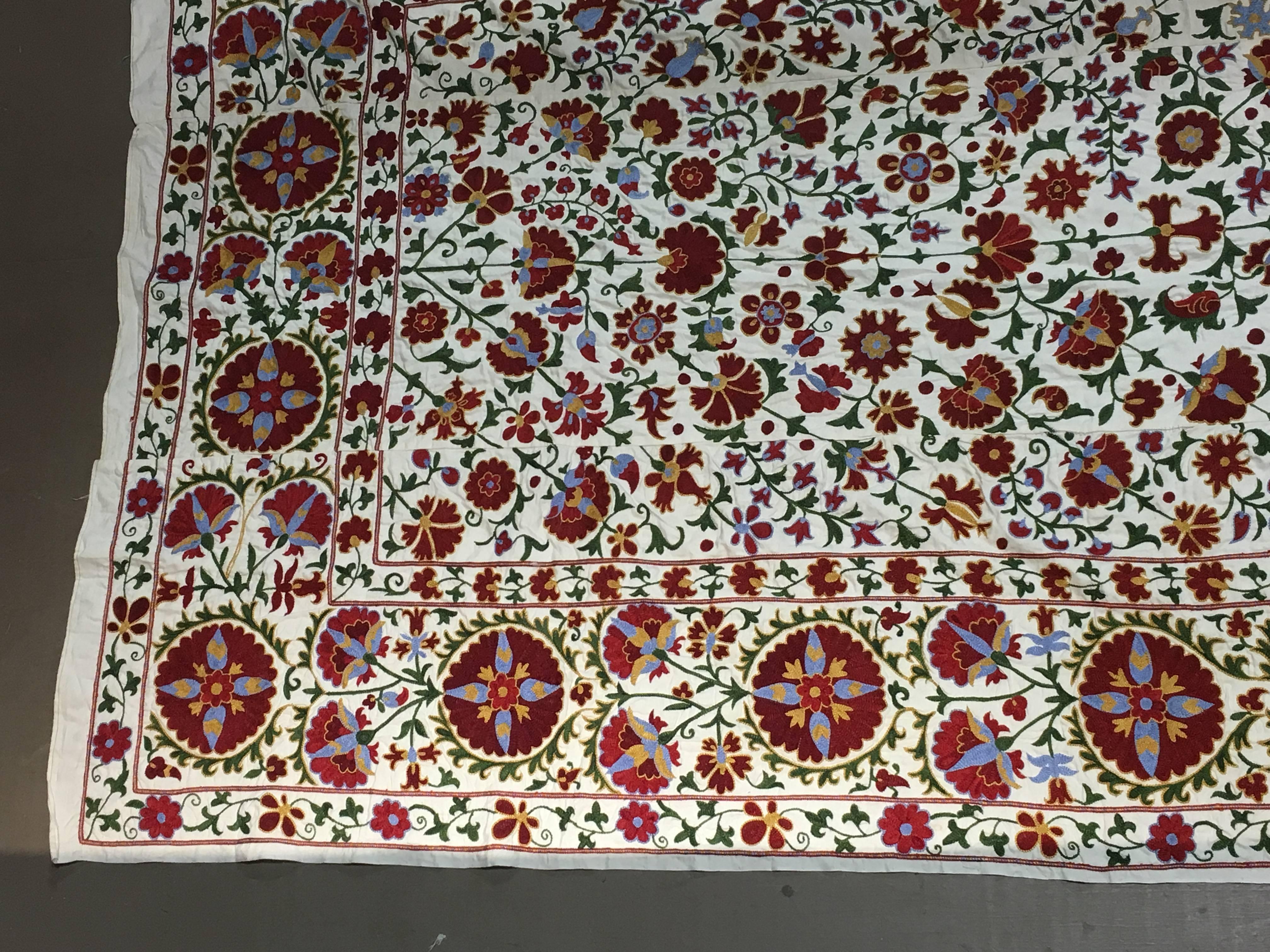 Cotton Vintage Uzbek Needlepoint Suzani