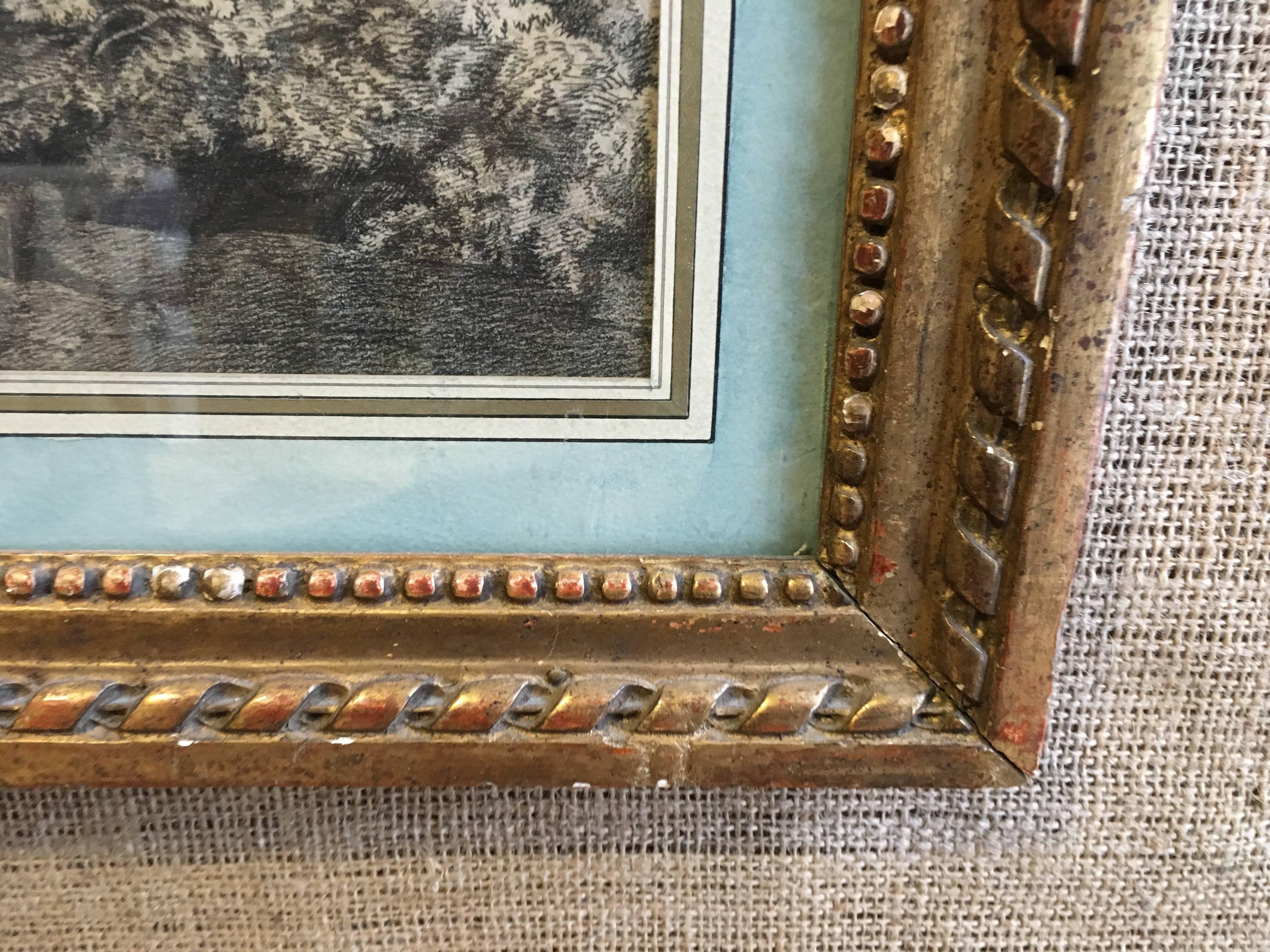 Louis XVI Period Engraving in Giltwood Frame In Good Condition In Doylestown, PA