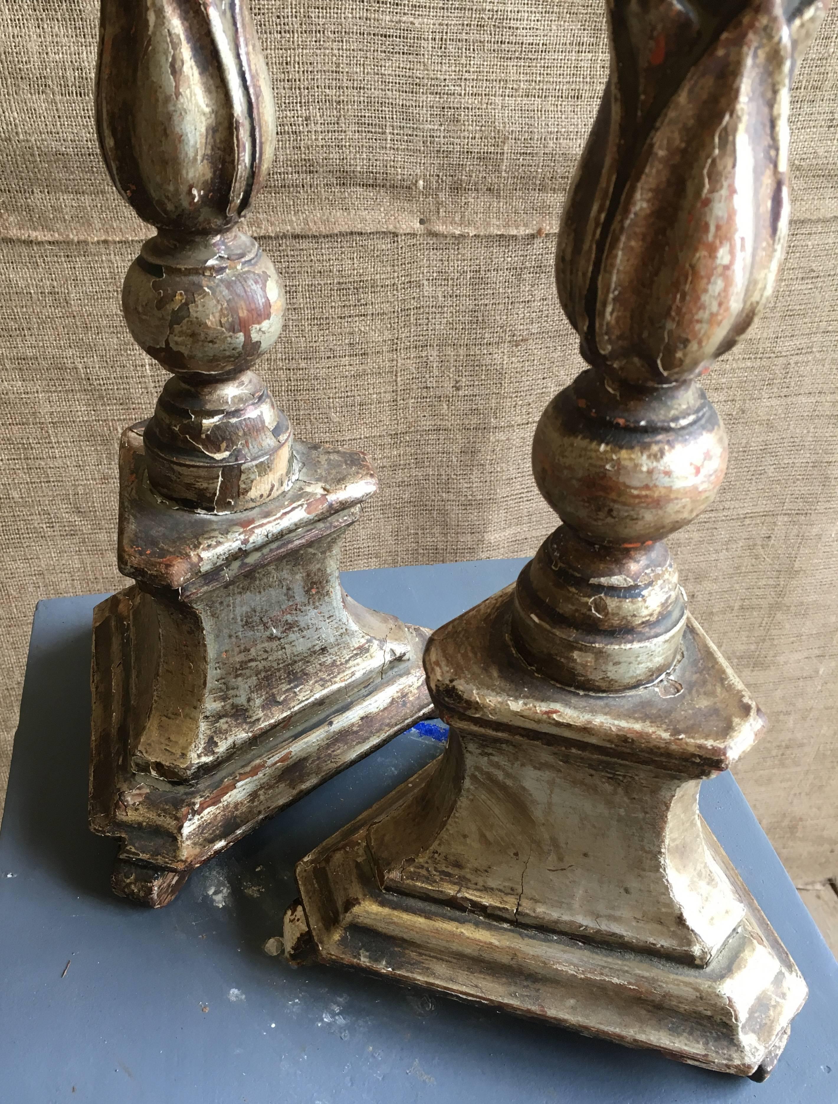 Pair of 18th Century Silver Giltwood Candlesticks 1