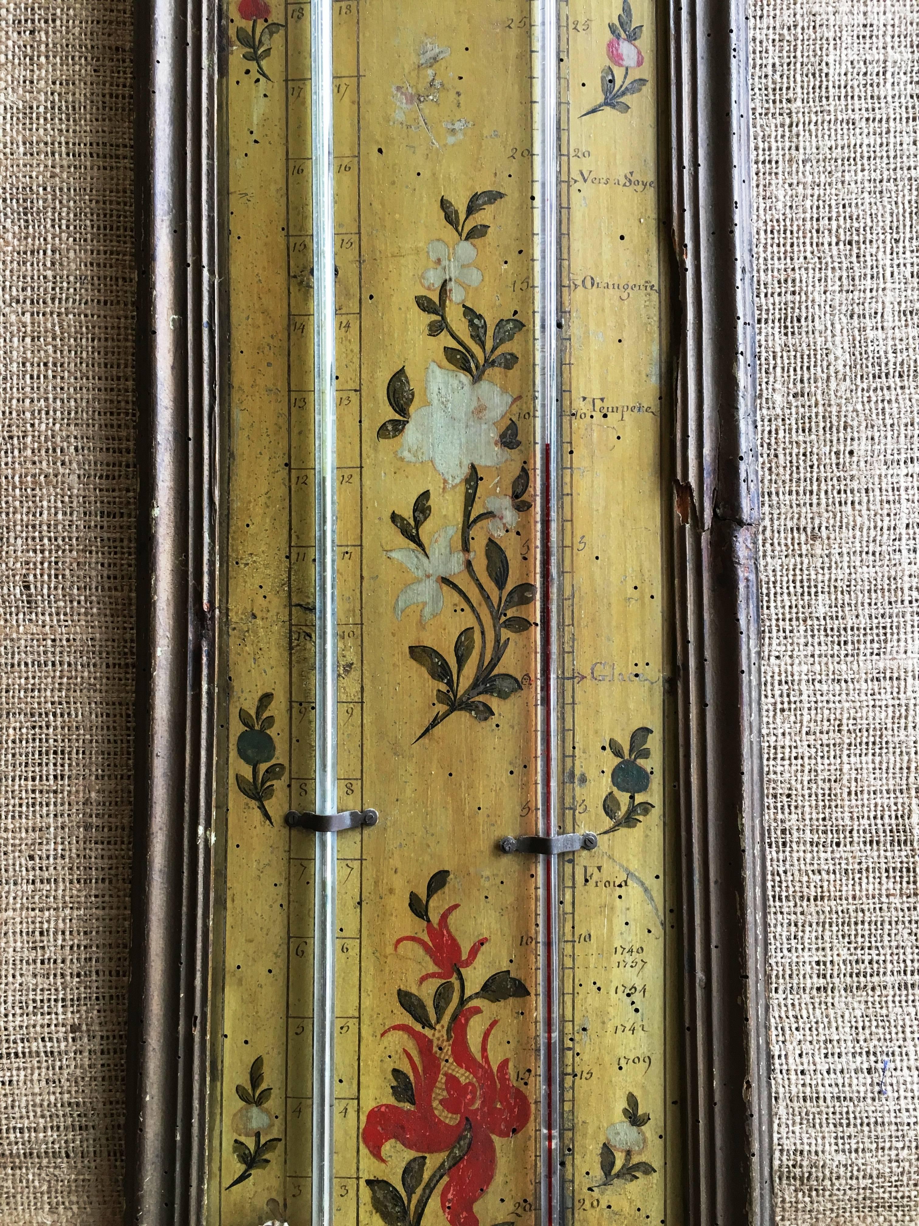 Painted 18th Century Louis XVI Period Thermometer and Barometer