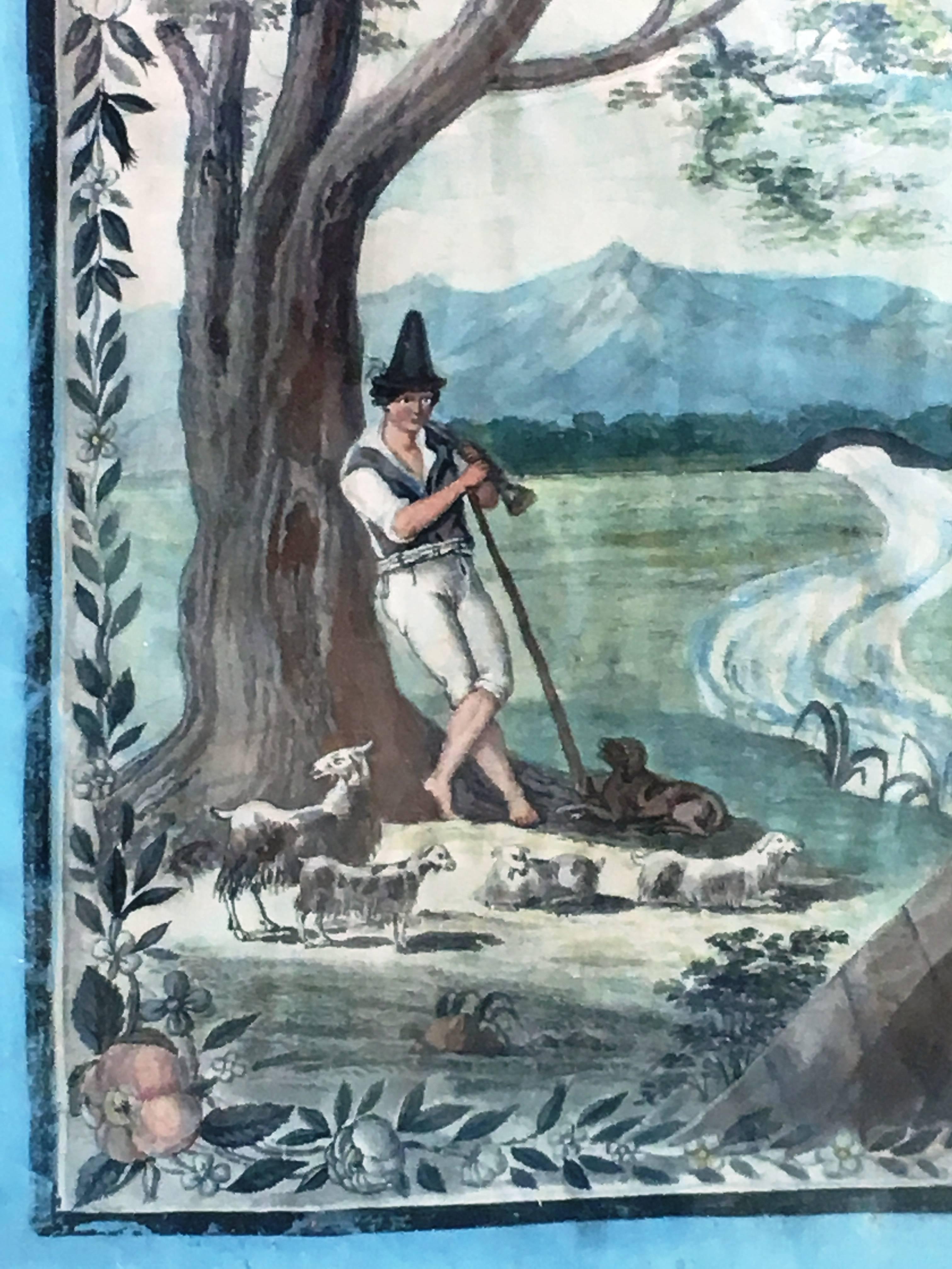 French Provincial Painted Scene of a Shepherd, 18th Century 1