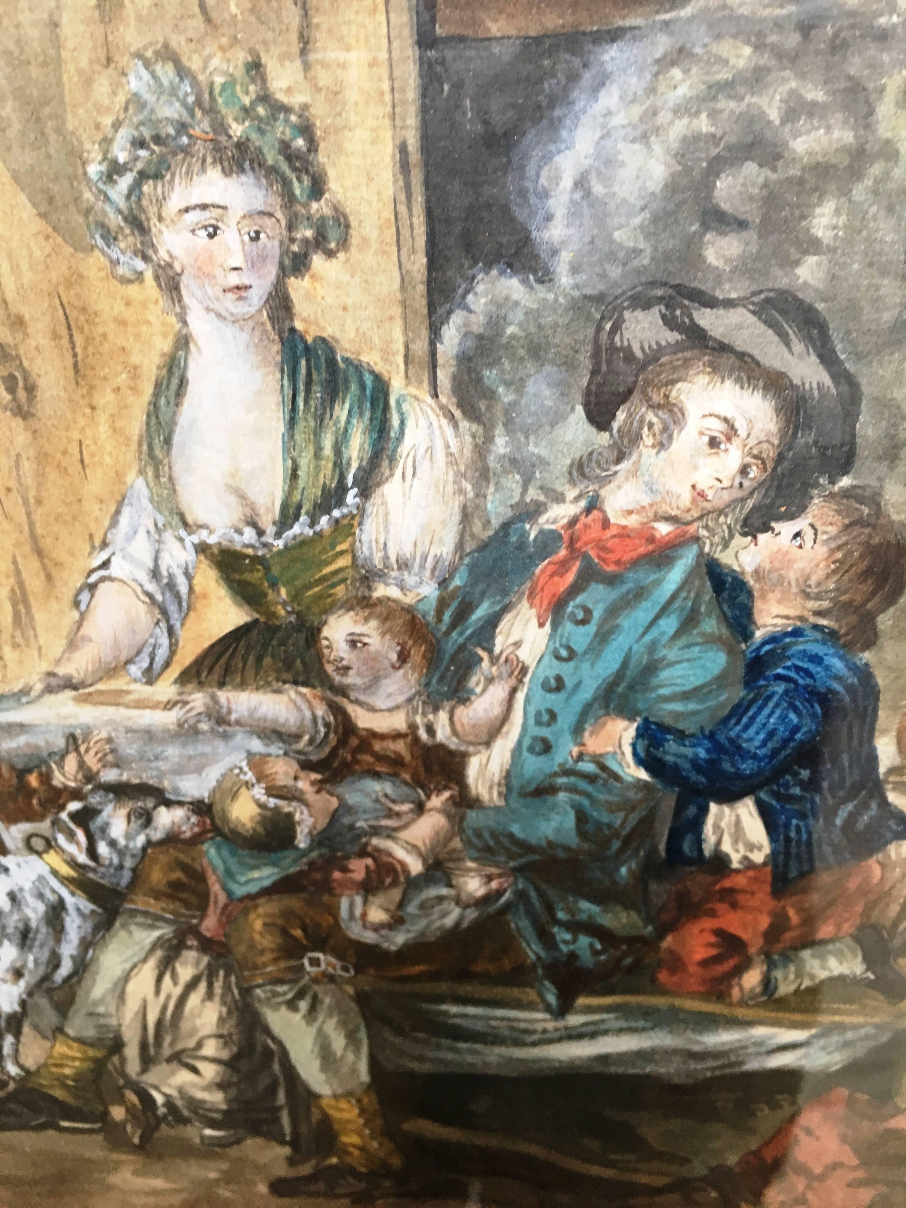 Painted 18th Century French Provincial Painting of an Interior