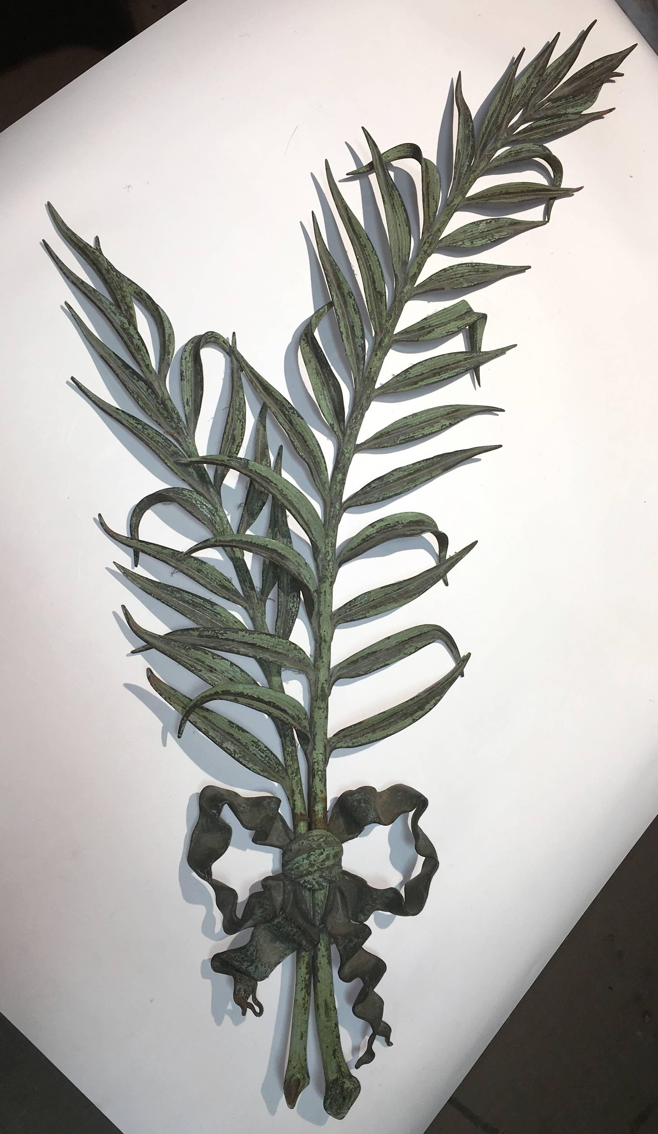Cast Louis XVI Bronze Applique of Branches and Ribbon