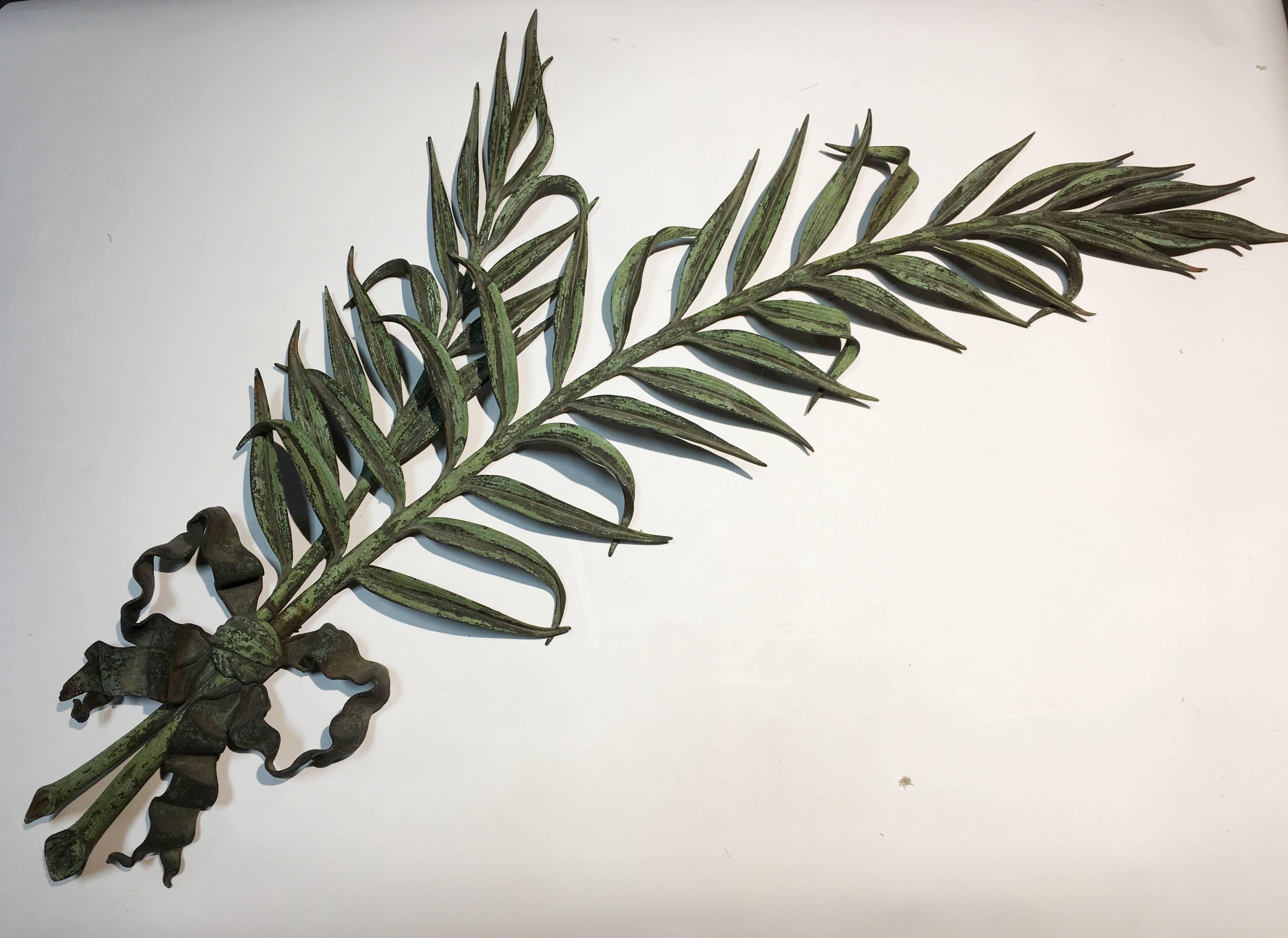 19th Century Louis XVI Bronze Applique of Branches and Ribbon