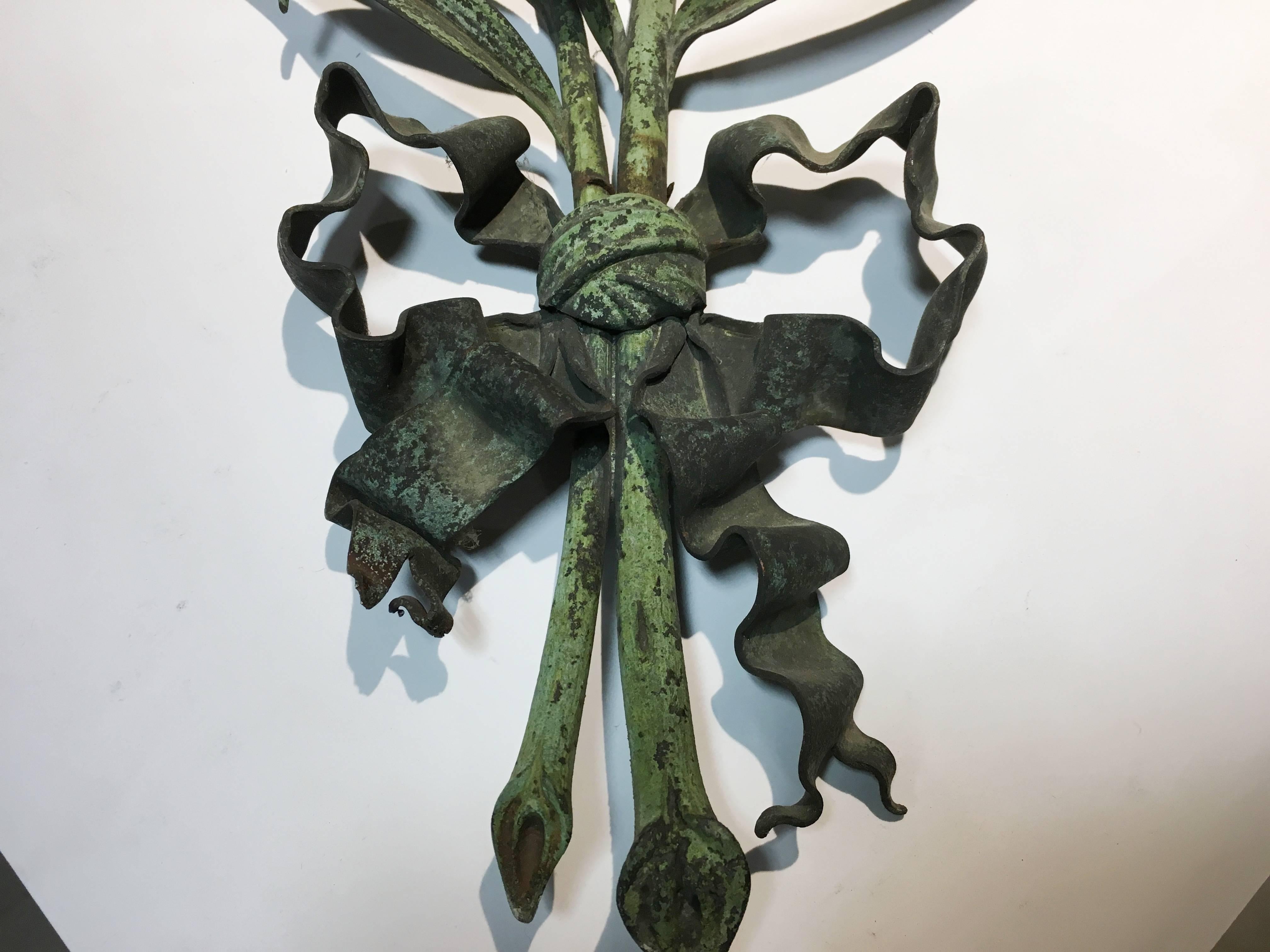 French Louis XVI Bronze Applique of Branches and Ribbon