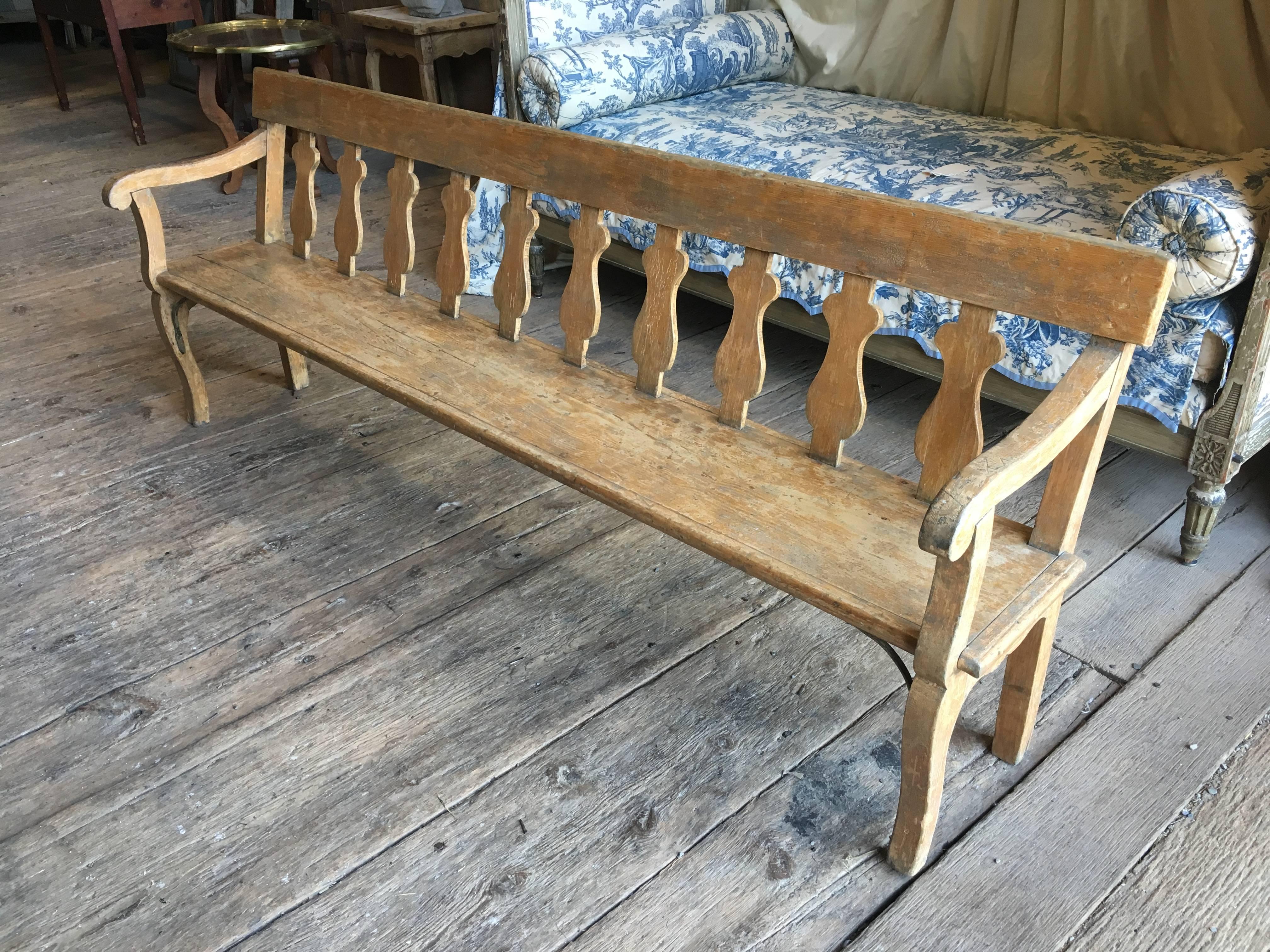 19th Century French Painted Hall Bench 2