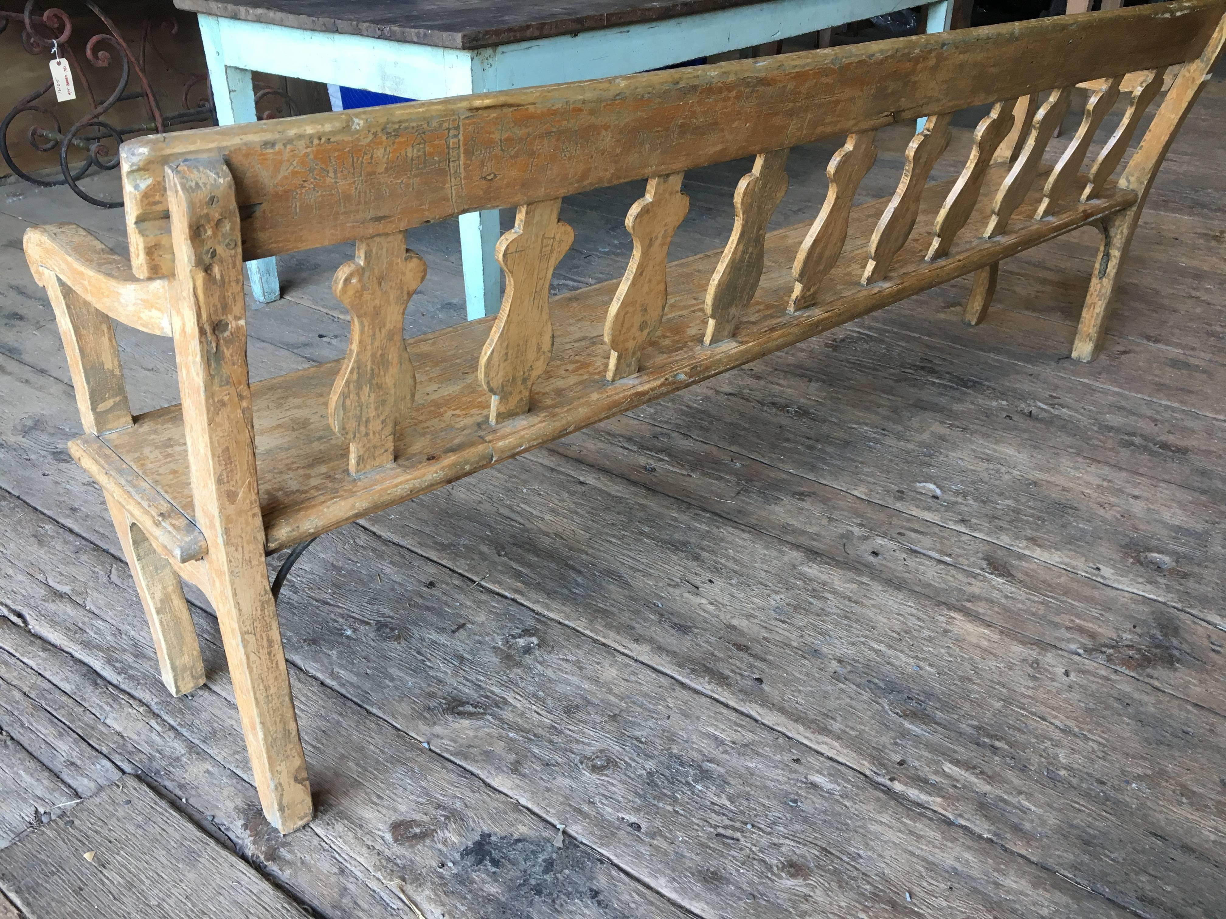 19th Century French Painted Hall Bench 3