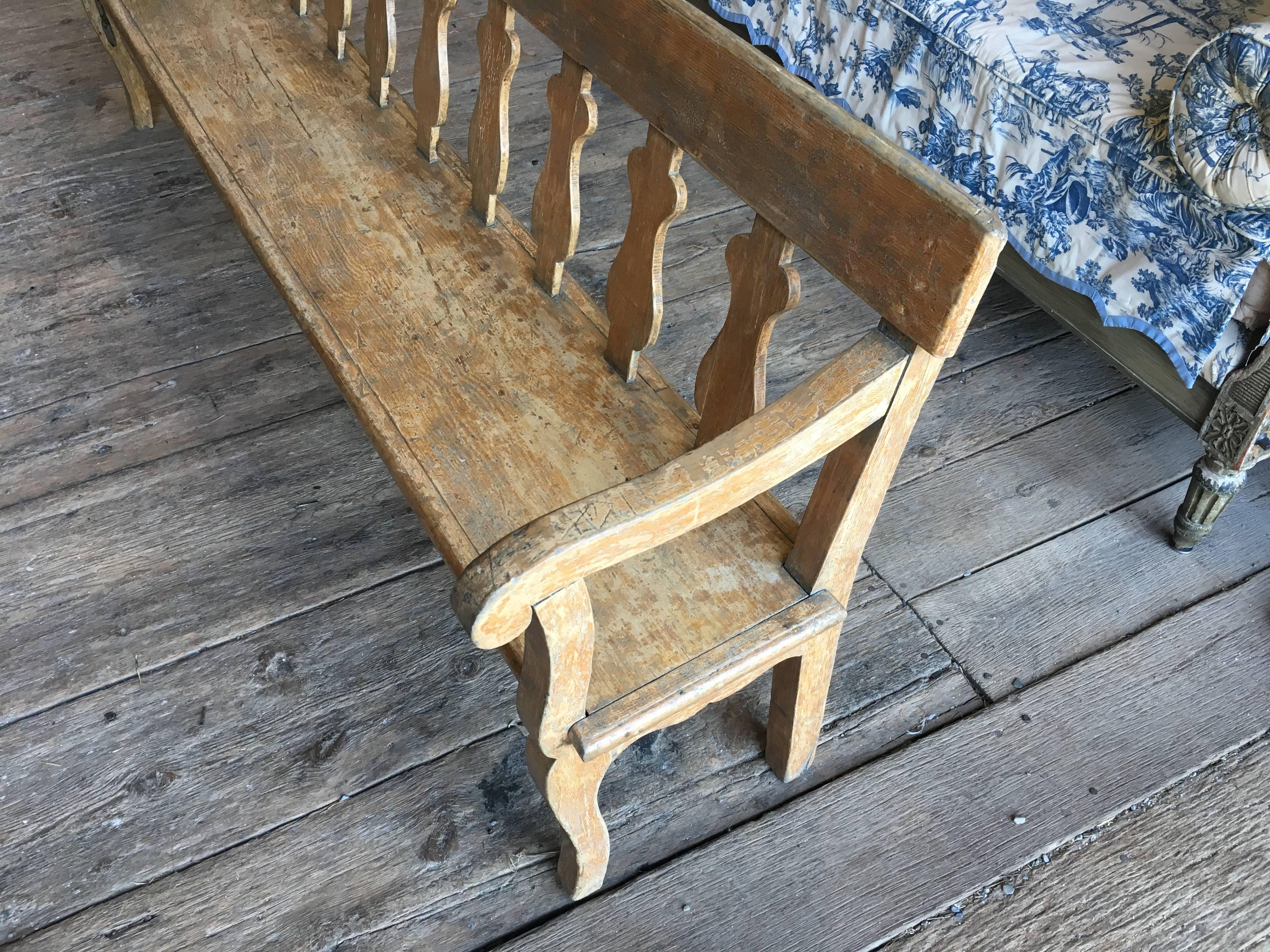 Wood 19th Century French Painted Hall Bench