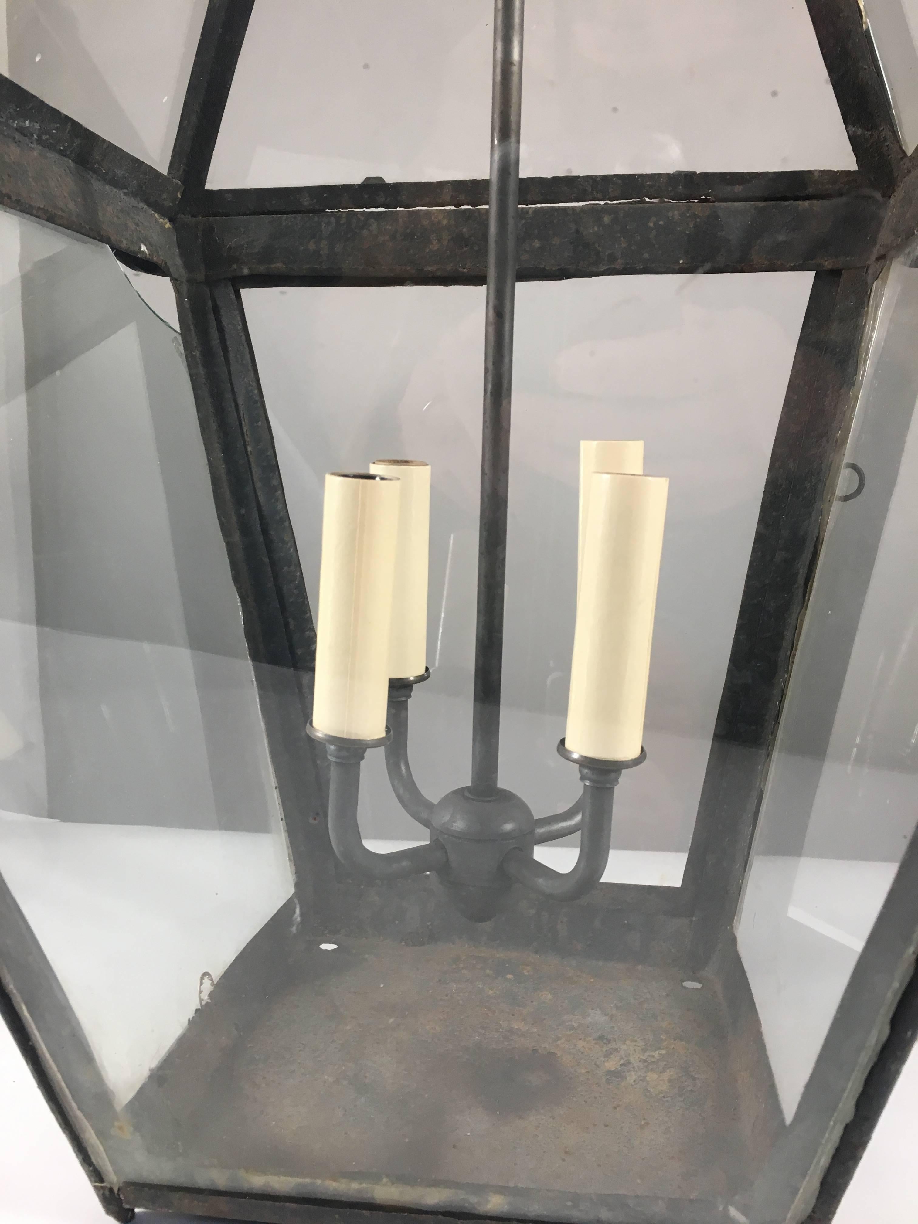 Tin Large 18th Century Tole Lantern, Electrified