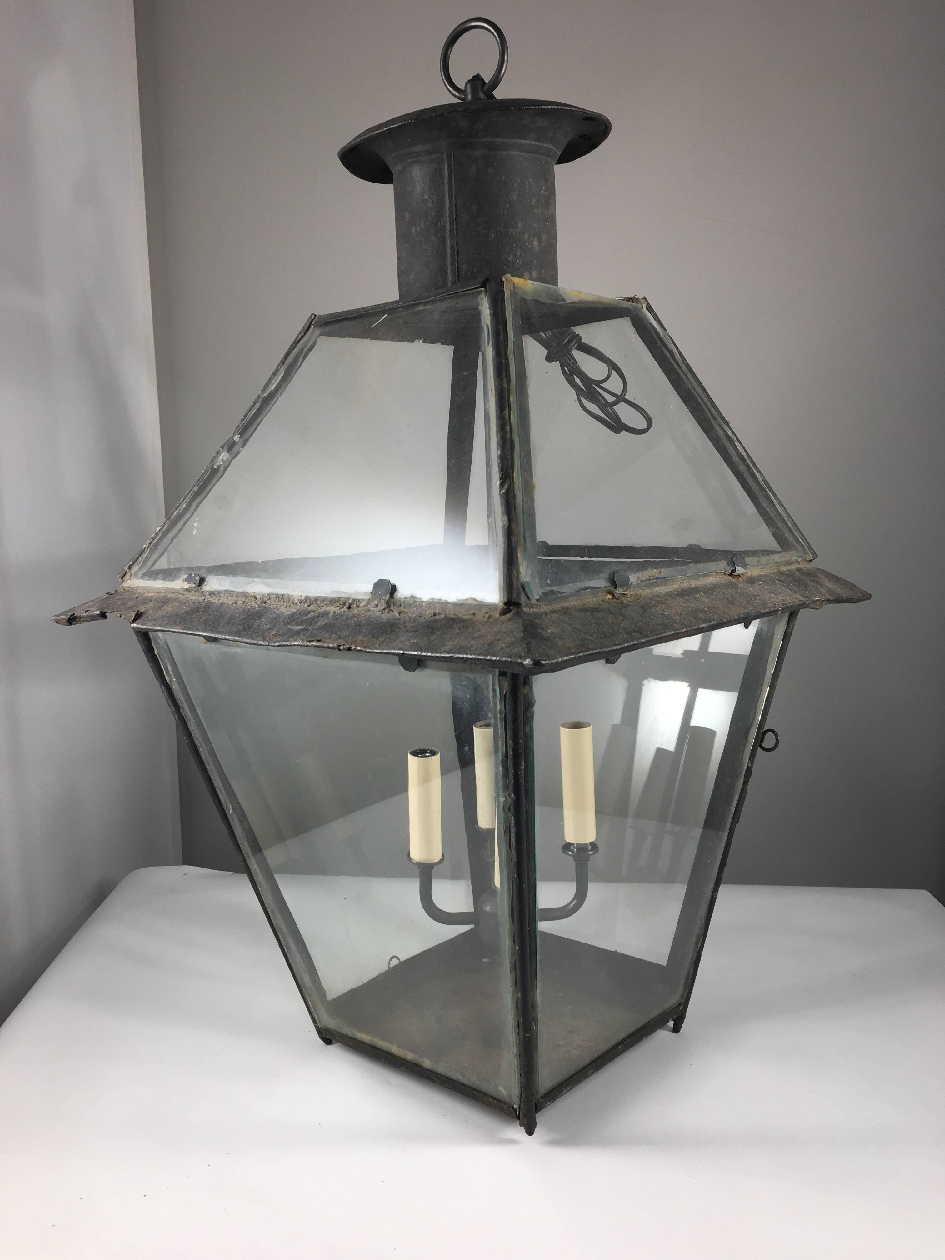French Large 18th Century Tole Lantern, Electrified