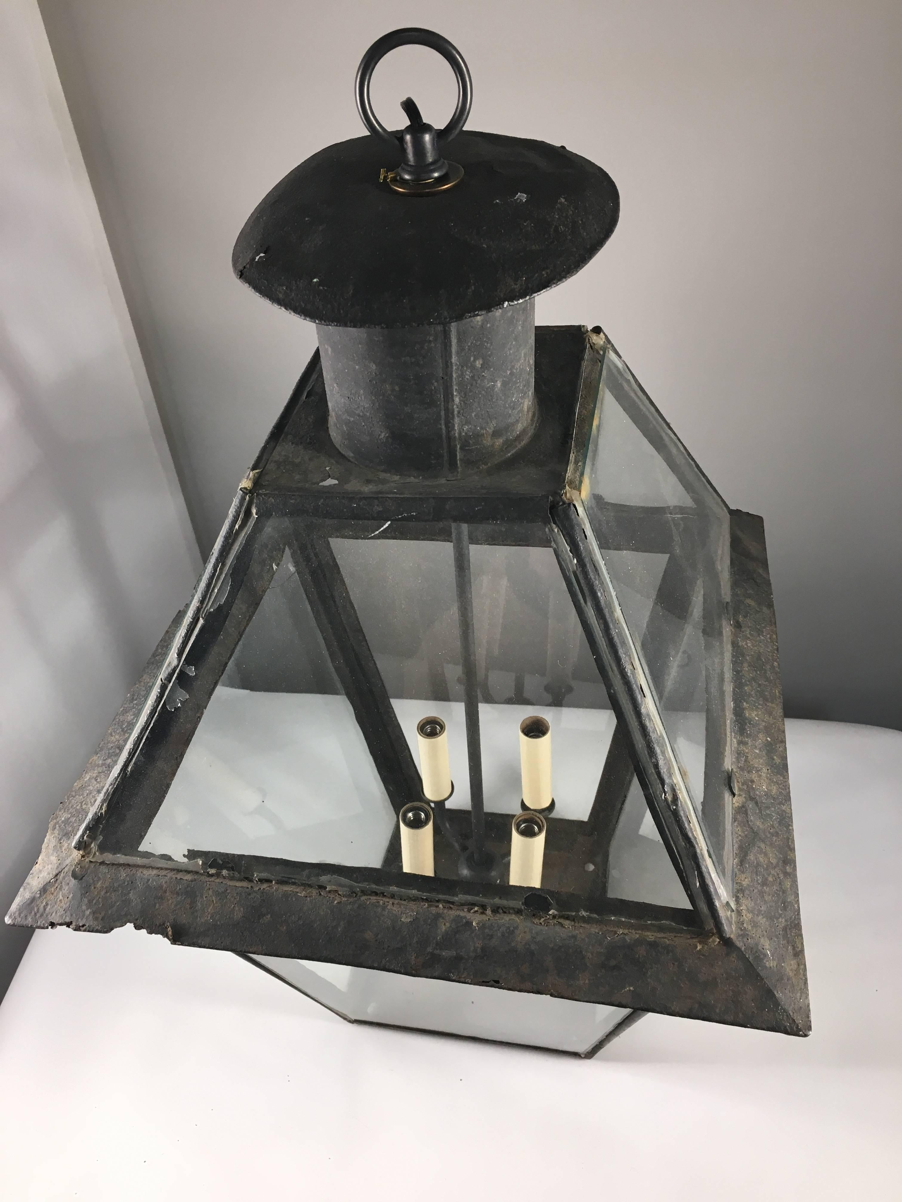 Large 18th Century Tole Lantern, Electrified In Distressed Condition In Doylestown, PA