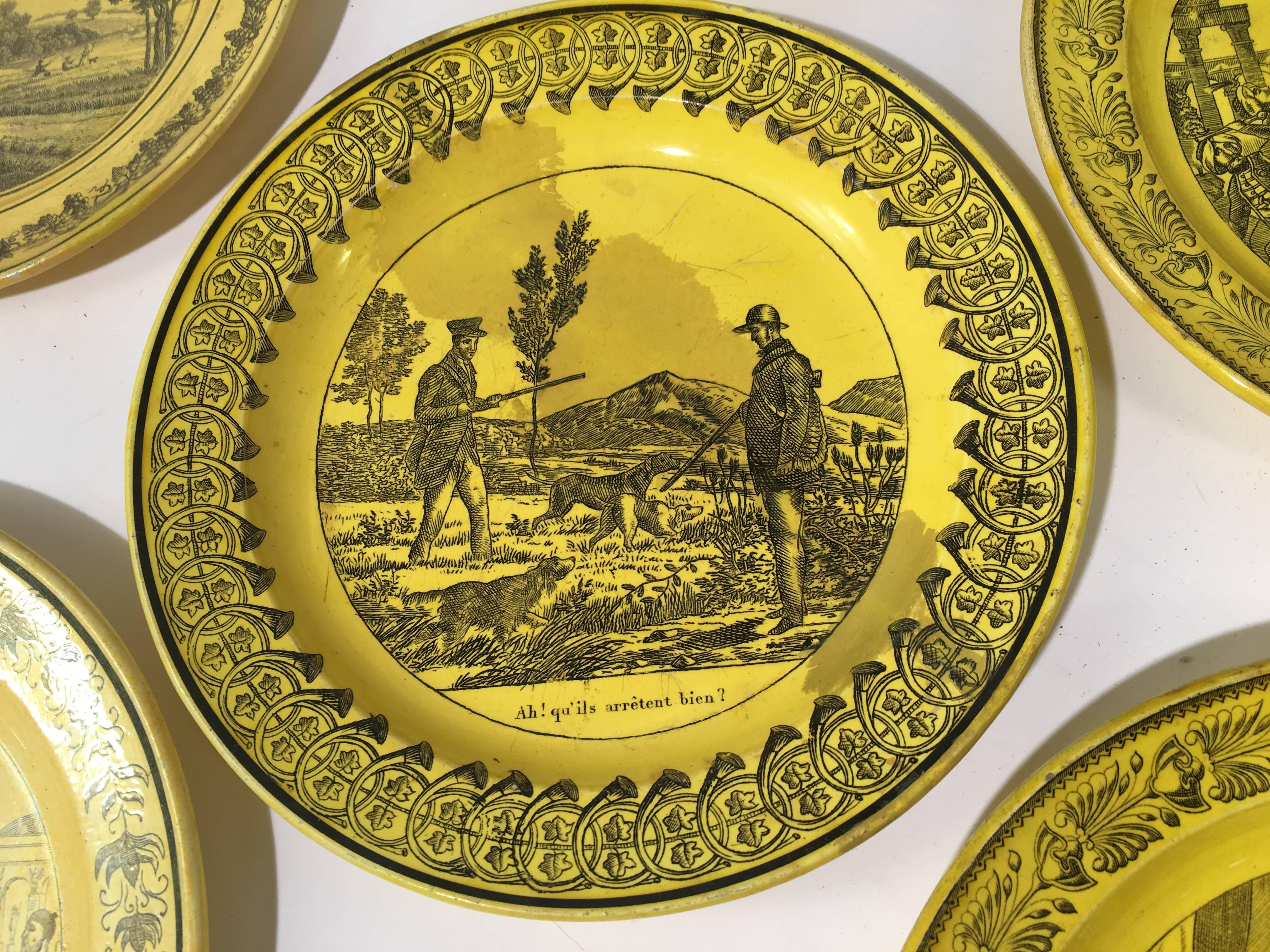 Faience Group of Eight Yellow Creil et Montereau Plates, French Empire
