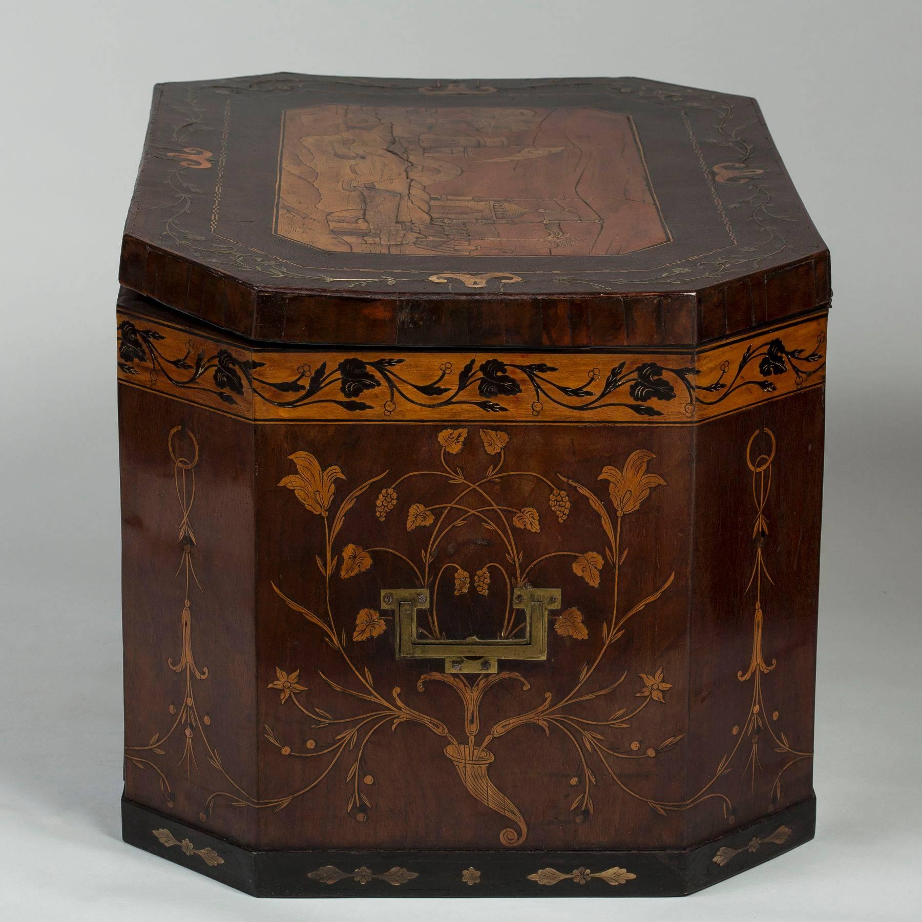 Large George III Brass and Fruitwood-Inlaid and Mahogany Storage Box For Sale 2