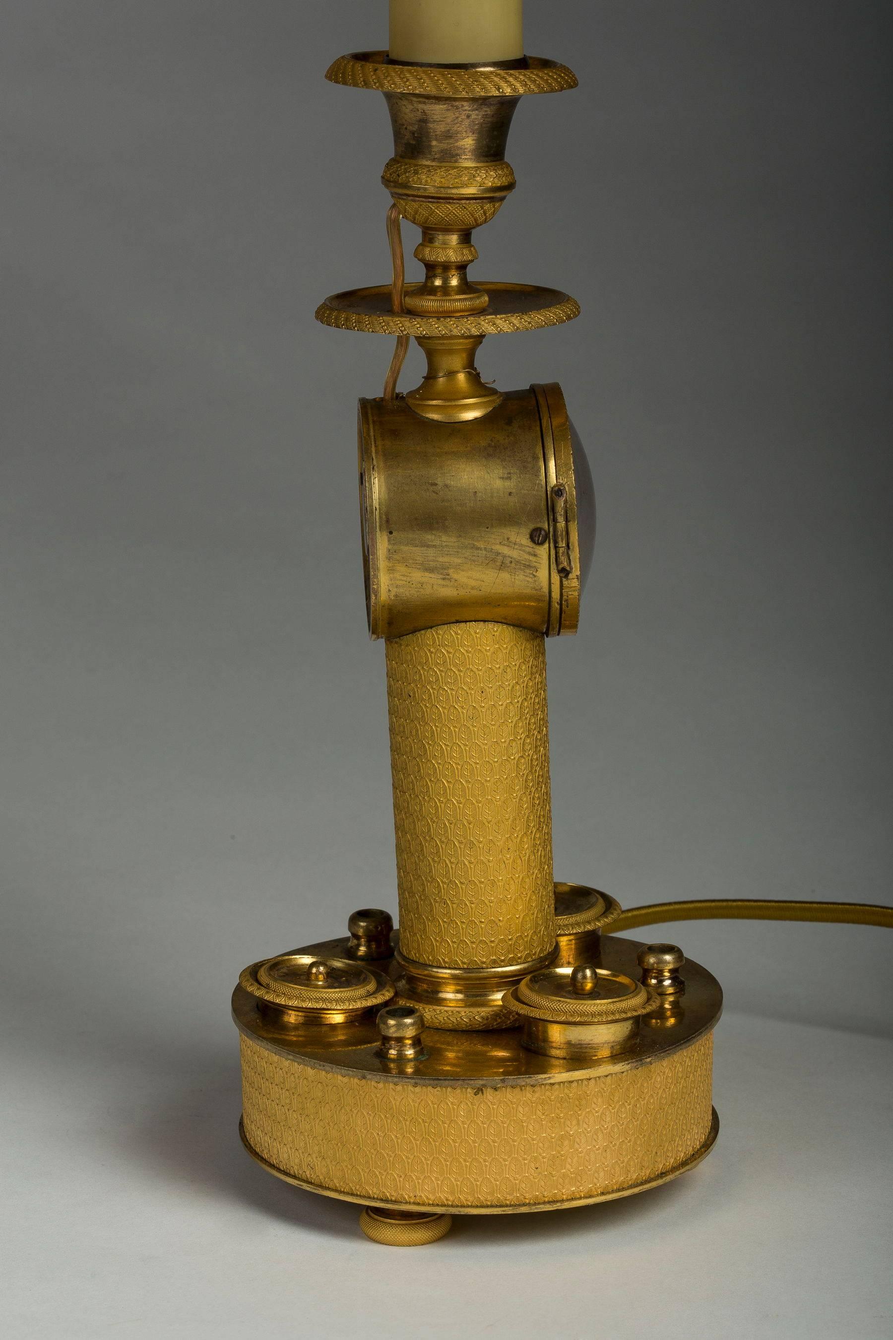 French Rare Empire Ormolu Inkstand Clock Candlestick