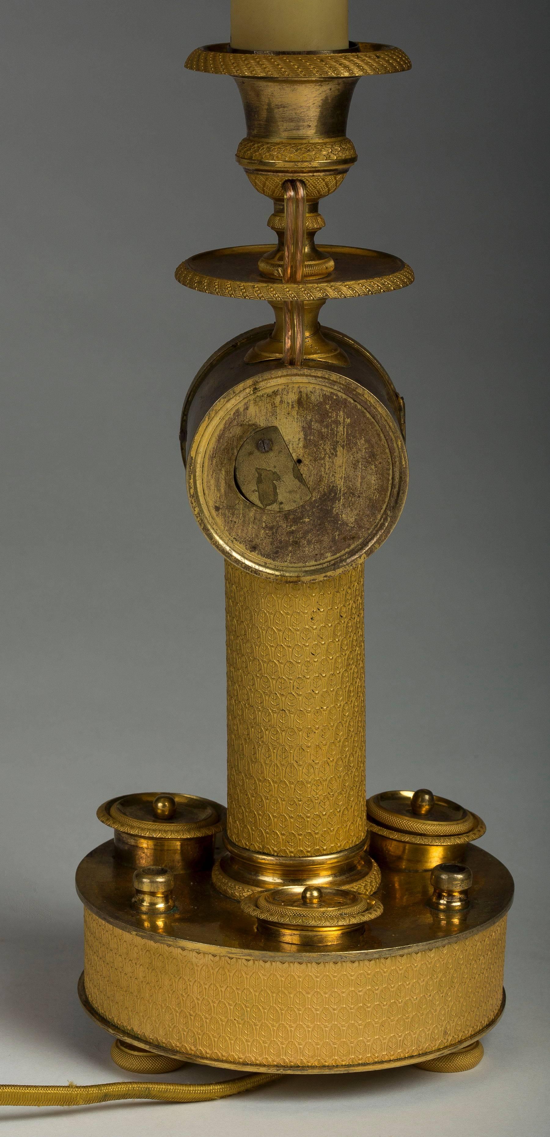 19th Century Rare Empire Ormolu Inkstand Clock Candlestick