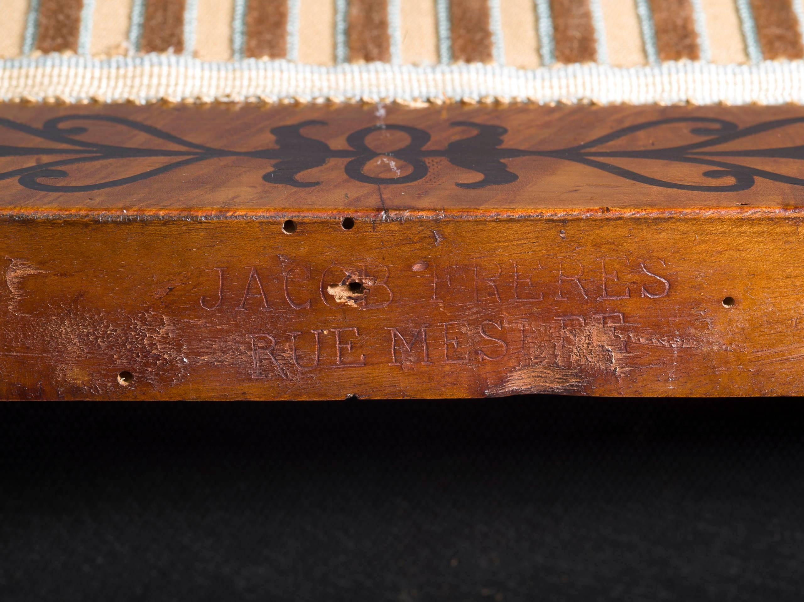 19th Century Pair of Consulat Ebony-Inlaid Birchwood Armchairs Stamped Jacob Frères For Sale