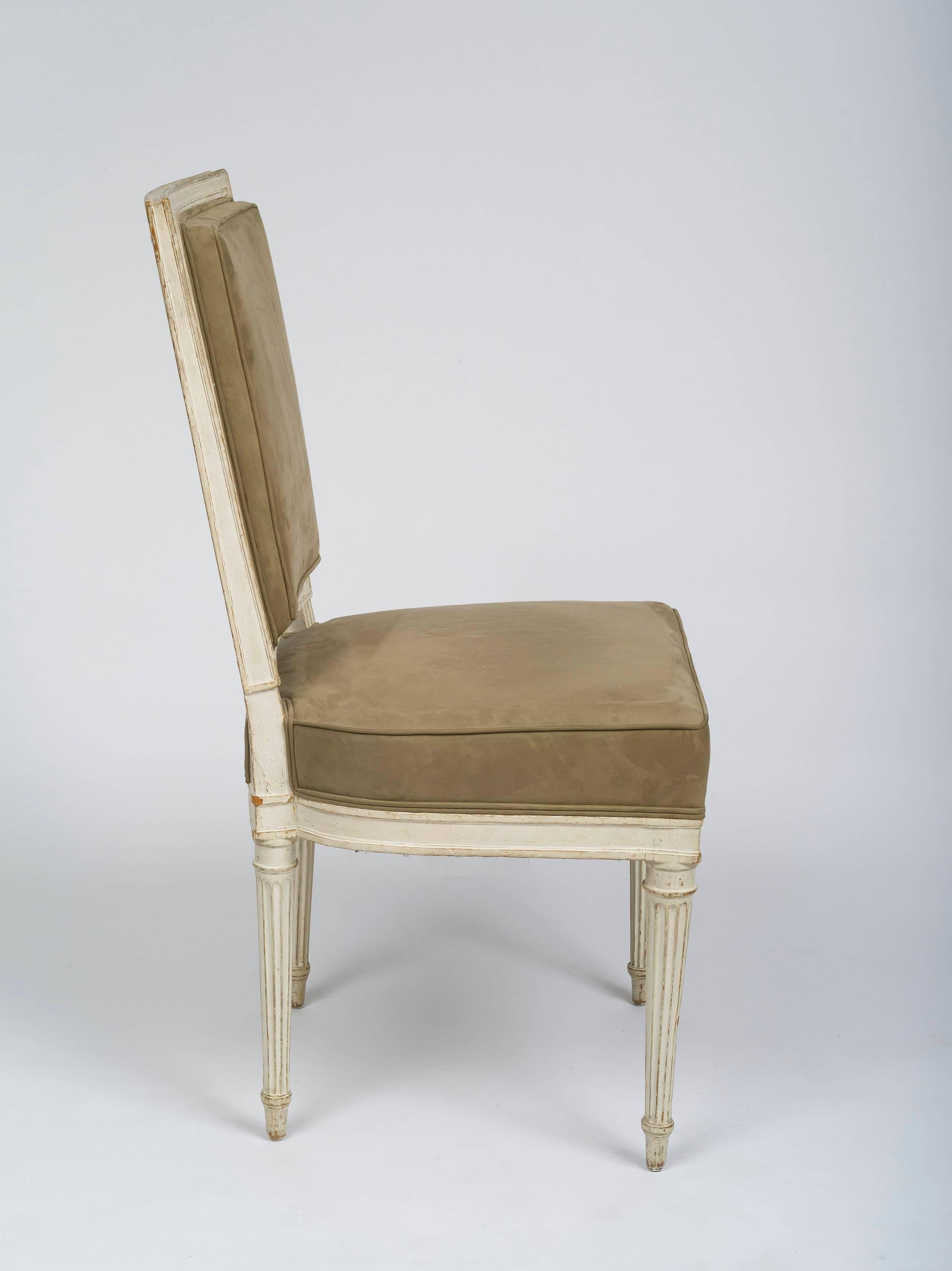 Set of Six Painted Louis XVI Dining Chairs Stamped A. Gailliard In Excellent Condition In Kittery Point, ME